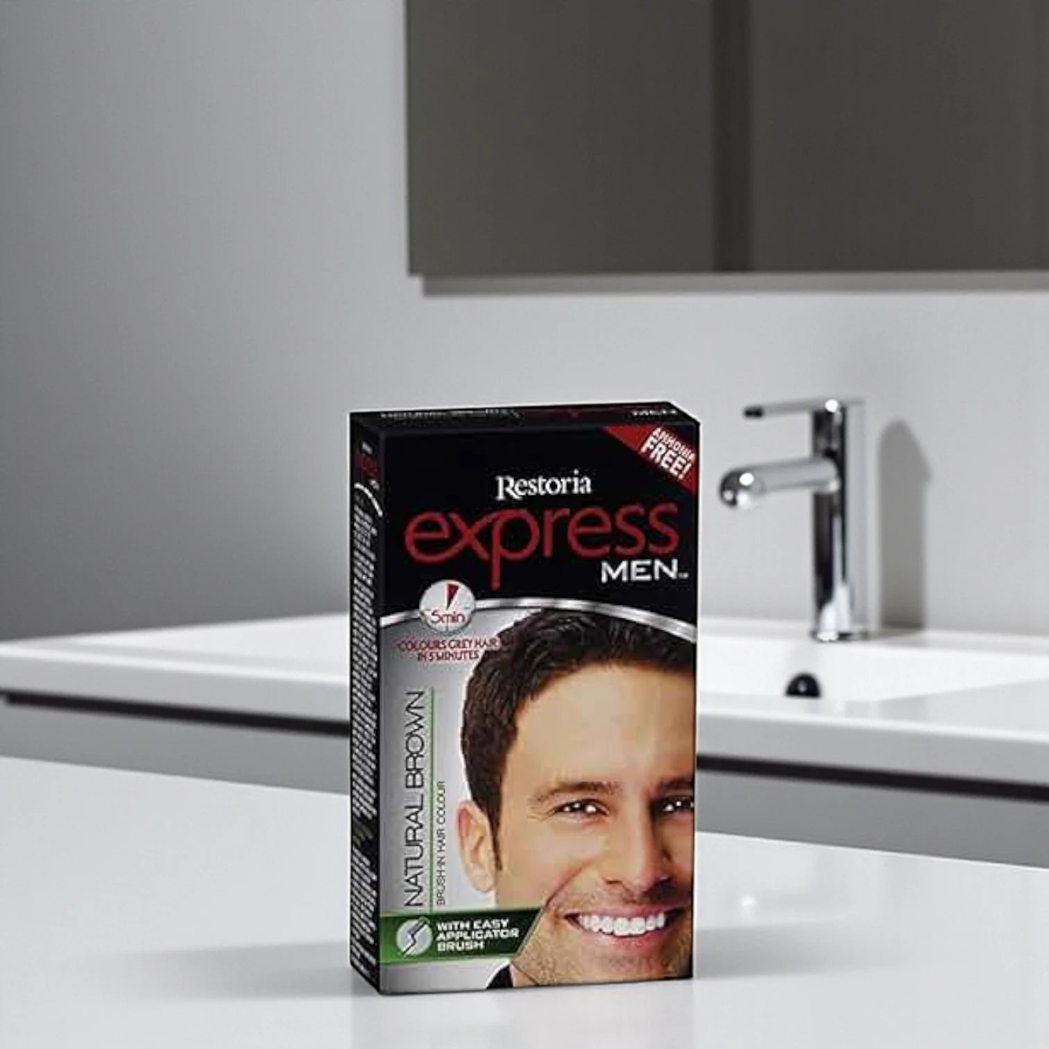 Restoria Men’s Express Natural Hair Colour Brown 80g – Quick Grey Hair Coverage, Cream Formula, Hygienic Packaging - Damoo