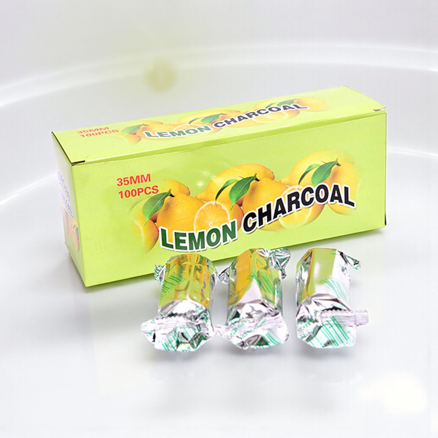 Lemon Shisha Charcoal – 100 Pcs | Quick Lighting, Long-Lasting & Eco-Friendly Hookah Charcoal Tablets (35mm)