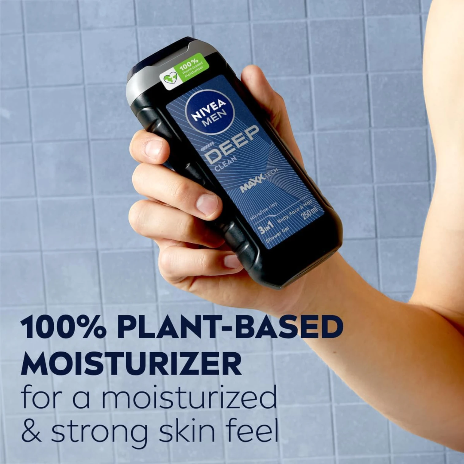 NIVEA MEN Deep 3in1 Shower Gel 250ml – Micro-Fine Clay Deep Cleansing Body Face & Hair Wash with Woody Fragrance pH Balanced - Damoo