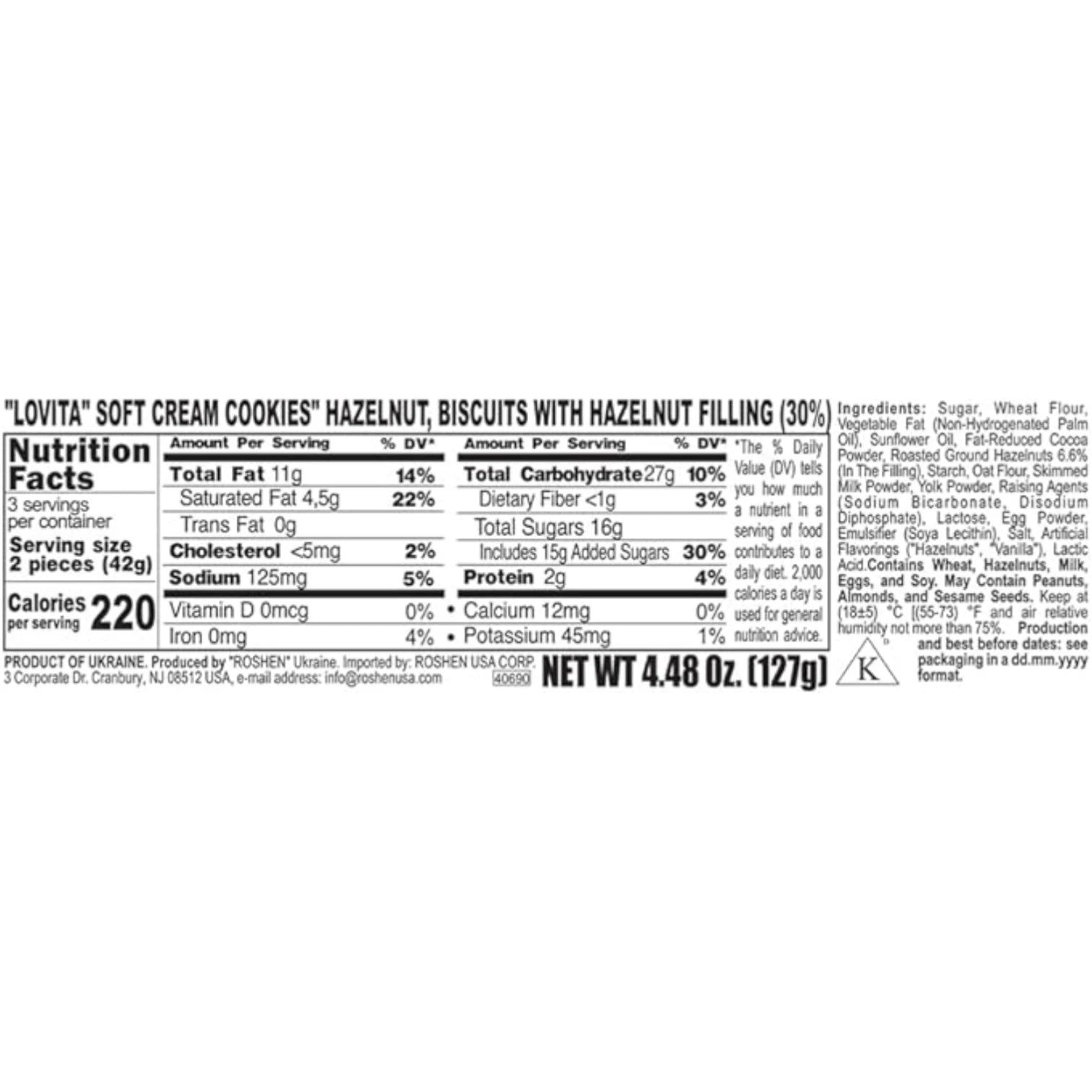 Roshen Lovita Soft Cream Cookies – Cocoa Flavor, Pack of 3 | Crispy & Creamy Snack | Hazelnut Filling | No Preservatives or Artificial Colors - Damoo