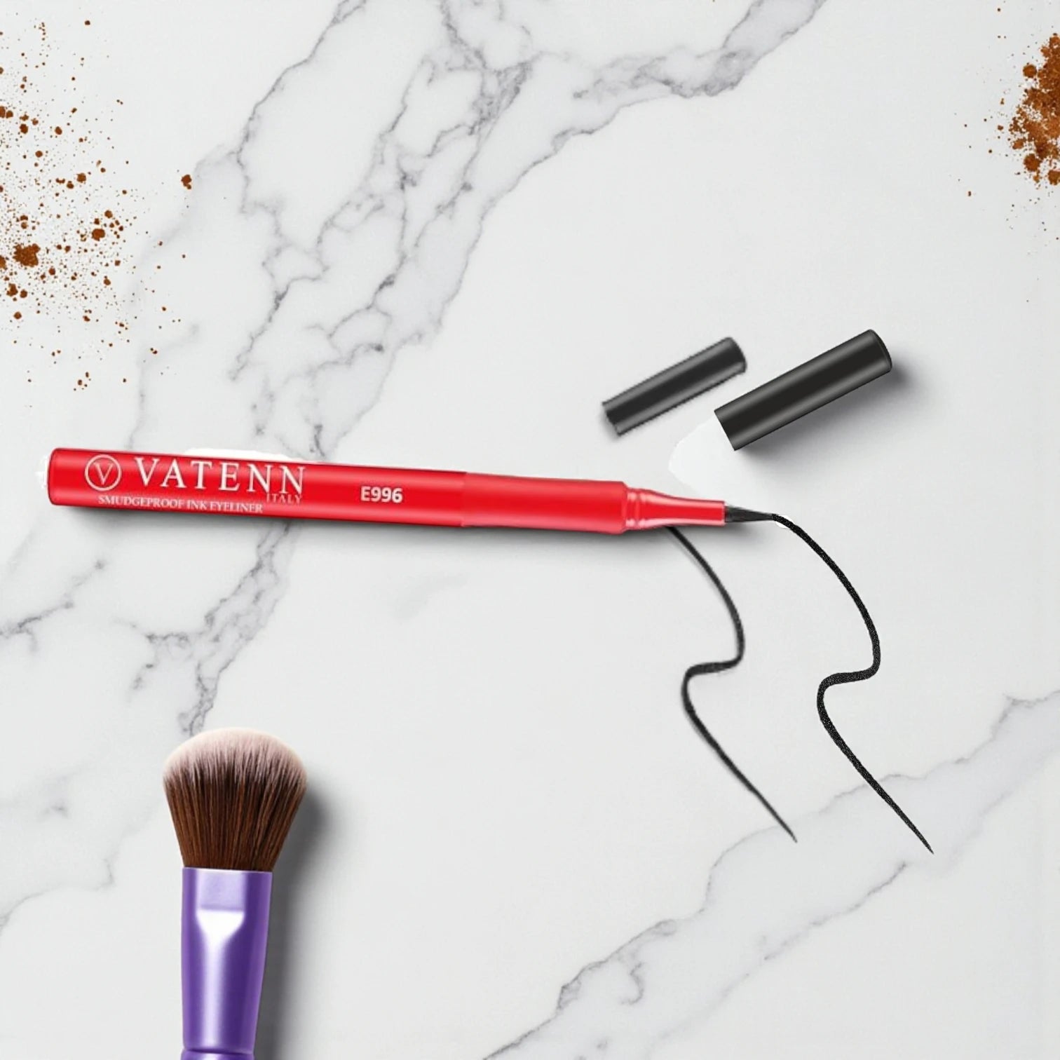 Vatenn Italy Smudgeproof Ink Eyeliner – Black | Waterproof, Long-Lasting Liquid Eyeliner with Precision Brush Tip & Matte Finish - Damoo