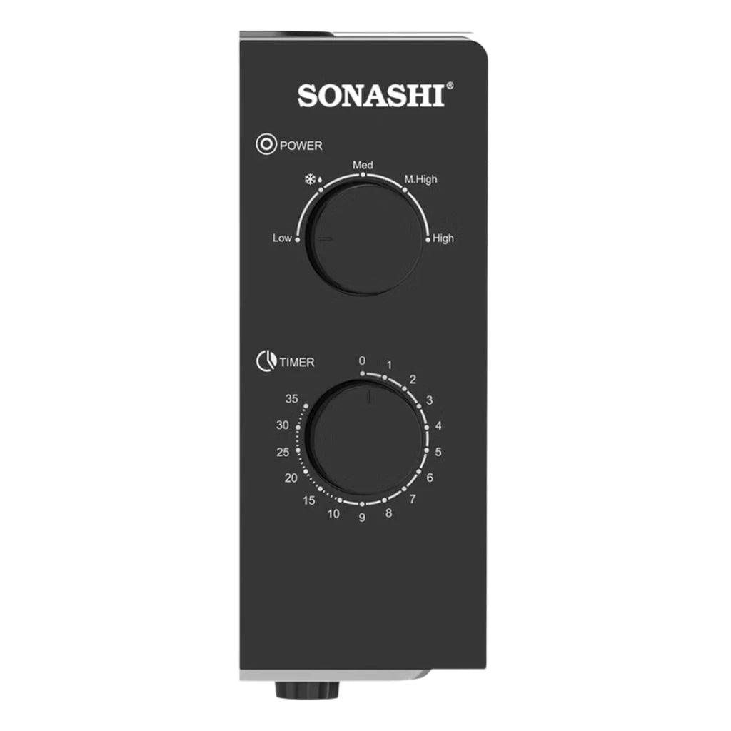 SONASHI 20L Manual Microwave Oven – SMO-920 Black | 700W Power, 245mm Turntable Glass Tray, 6 Power Levels, Defrost Function, 30-Min Timer, Pull Handle Door – Compact & Efficient Design for Everyday Cooking - Damoo