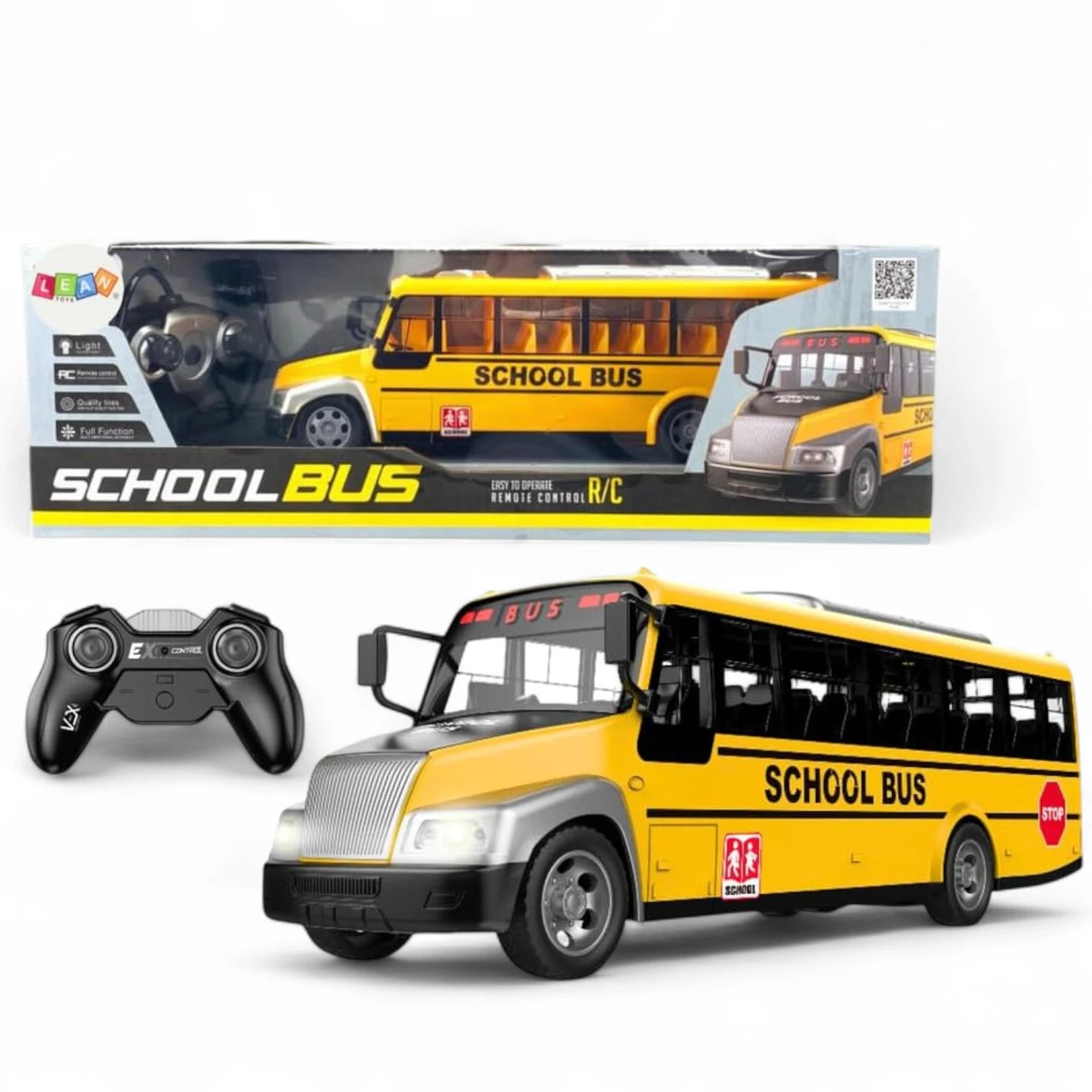 Remote Control School Bus – RC Yellow Bus Toy with LED Lights, Rubber Wheels & Full Function Remote | Kids Simulation City Bus