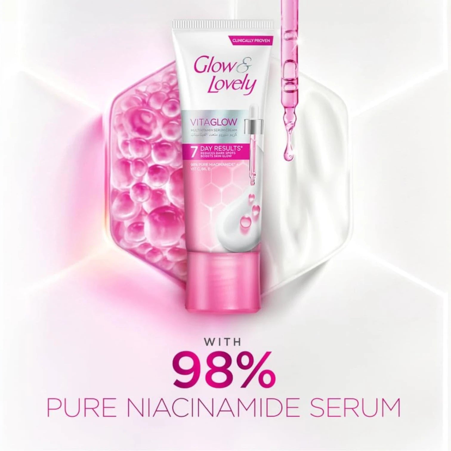 Glow & Lovely Face Cream Advanced Multi-Vitamin Vita Glow – 100g | Brightening & Dark Spot Reduction with Niacinamide & Vitamins C, B6, E | 7-Day Visible Glow - Damoo