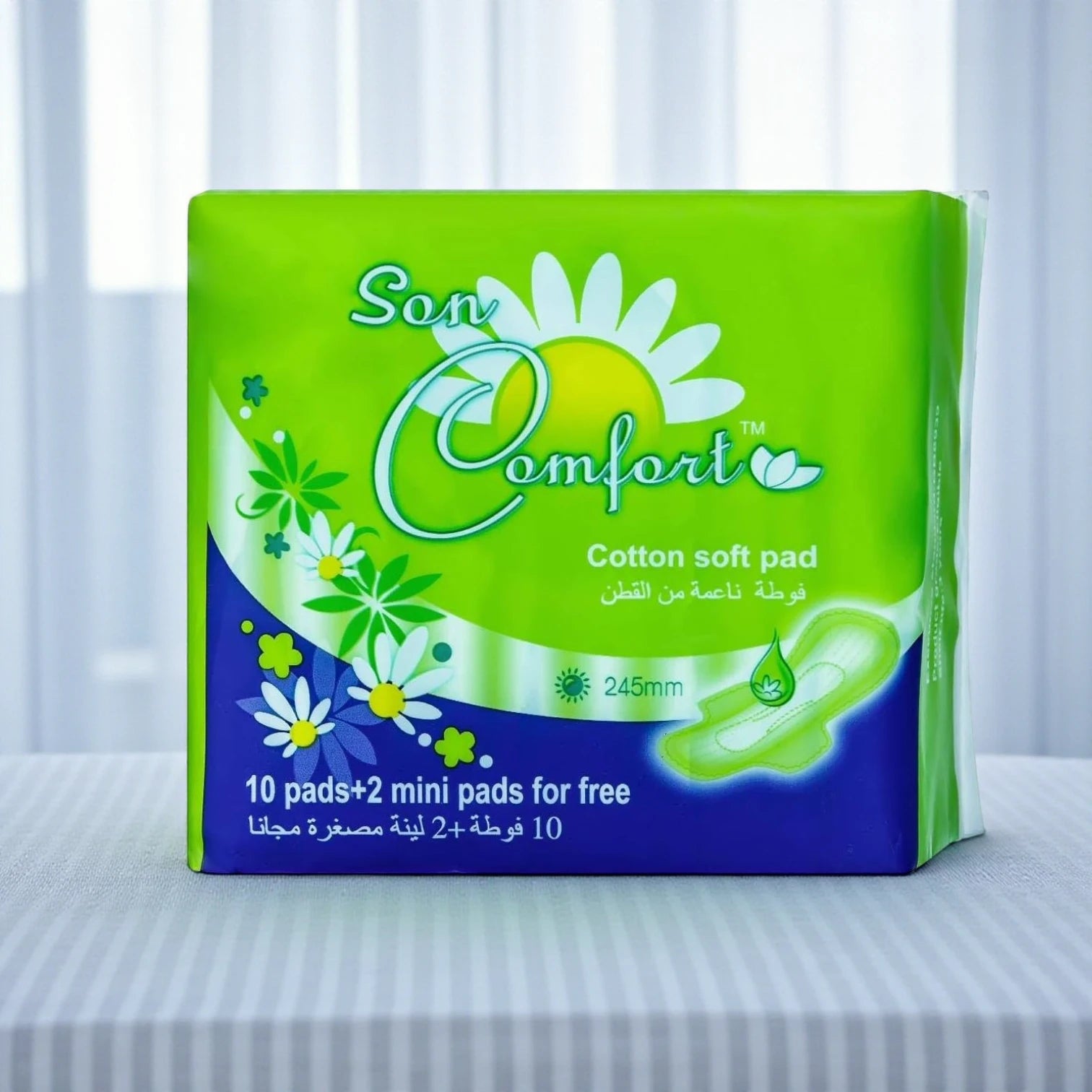 Sen Comfort Sanitary Napkins with Wings – 245mm Soft Cotton Pads, 10+2 Bonus Pack (12 Count) | Ultra-Thin, Breathable Feminine Hygiene for All-Day Leak Protection - Damoo