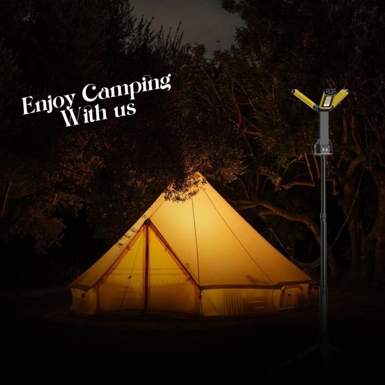 Toby’s VIP12 Max Camping Light – 5000mAh Rechargeable LED Outdoor Light with Tripod Stand | Multi-Mode Yellow & White Brightness up to 10000LM | Perfect for Camping, BBQ, Picnic & Desert Adventures - Damoo