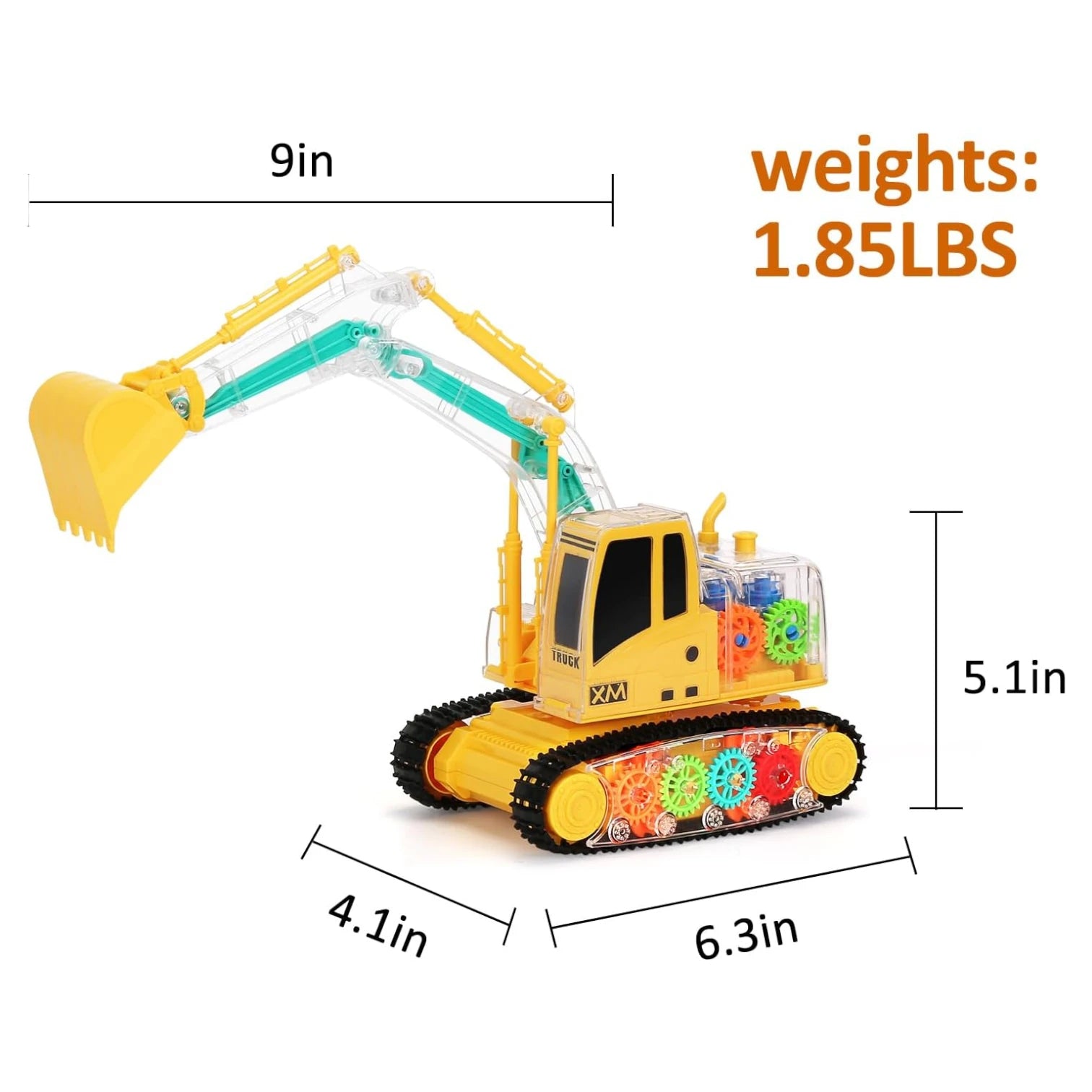 XIE MING Remote Control Excavator Toy for Kids +6| RC Construction Vehicle with Transparent Gear, Sound & Light Effects | Rechargeable Battery, 360° Rotation