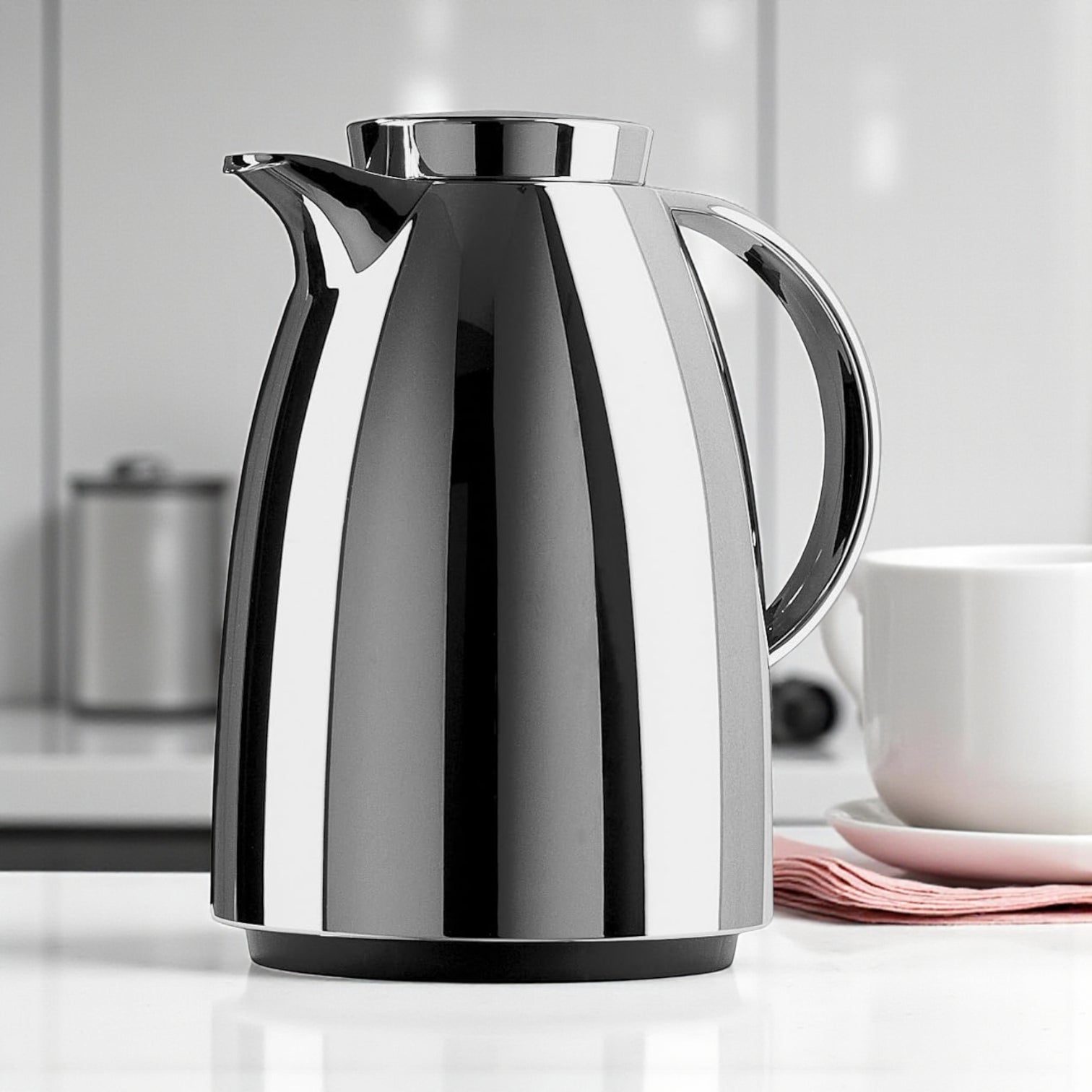 Emsa Screw-Top Vacuum Flask 0.35L – Chrome Stainless Steel Thermos with Glass Liner, Diamond Aroma System, 12H Heat / 24H Cold Retention, Multi-Walled Insulation for Coffee, Tea & Beverages - Damoo