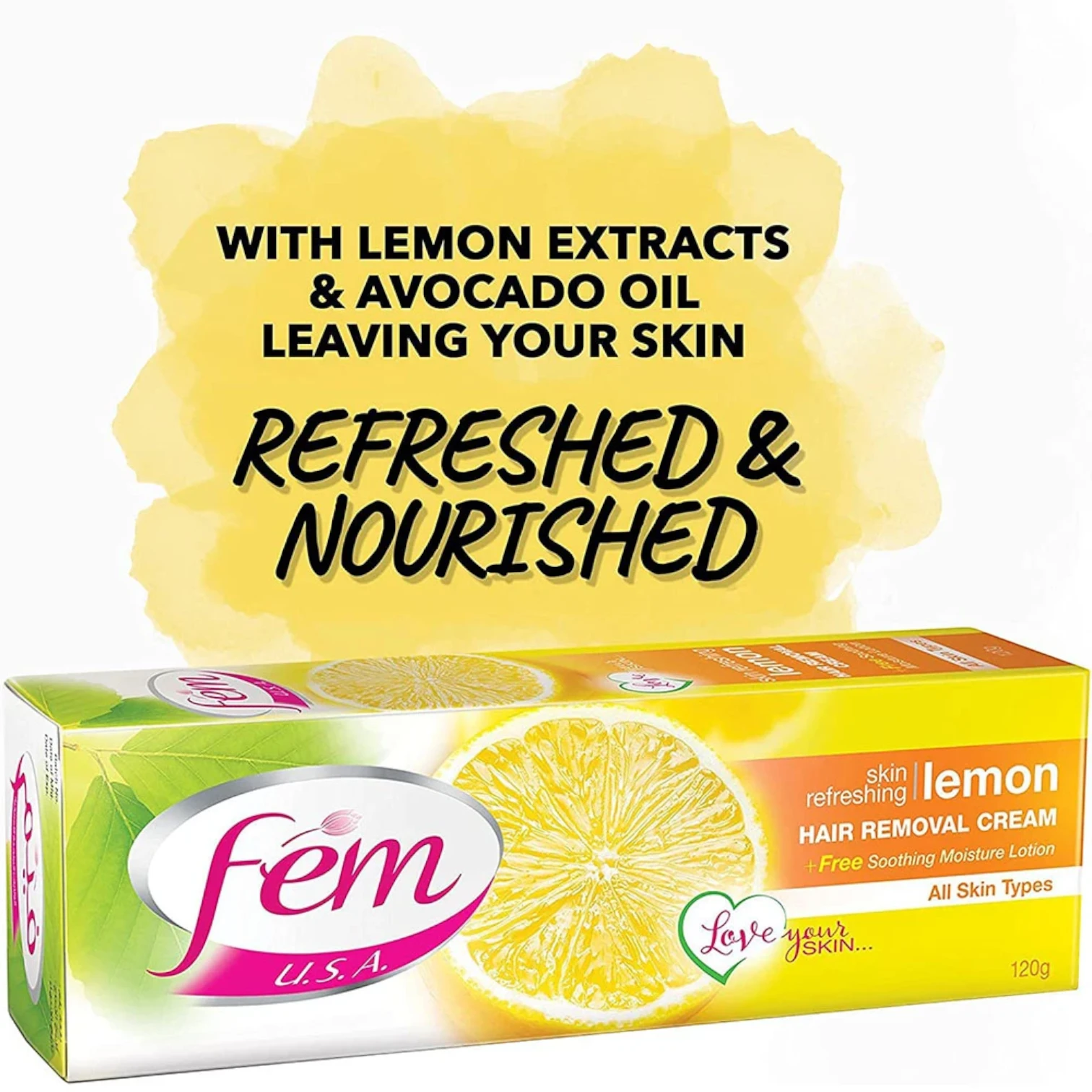 FEM Hair Removal Cream Twin Pack x 120 g – Refreshing Lemon for Smooth, Glowing Skin | With Aftercare pH Balancing Lotion – Fast Results in Minutes - Damoo