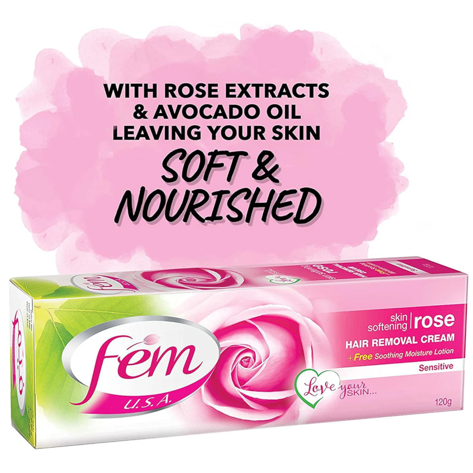 FEM Rose Hair Removal Cream Twin Pack – 2 x 120g | With Rose & Avocado Extracts + pH Balancing Lotion | Smooth & Nourished Skin for All Types - Damoo