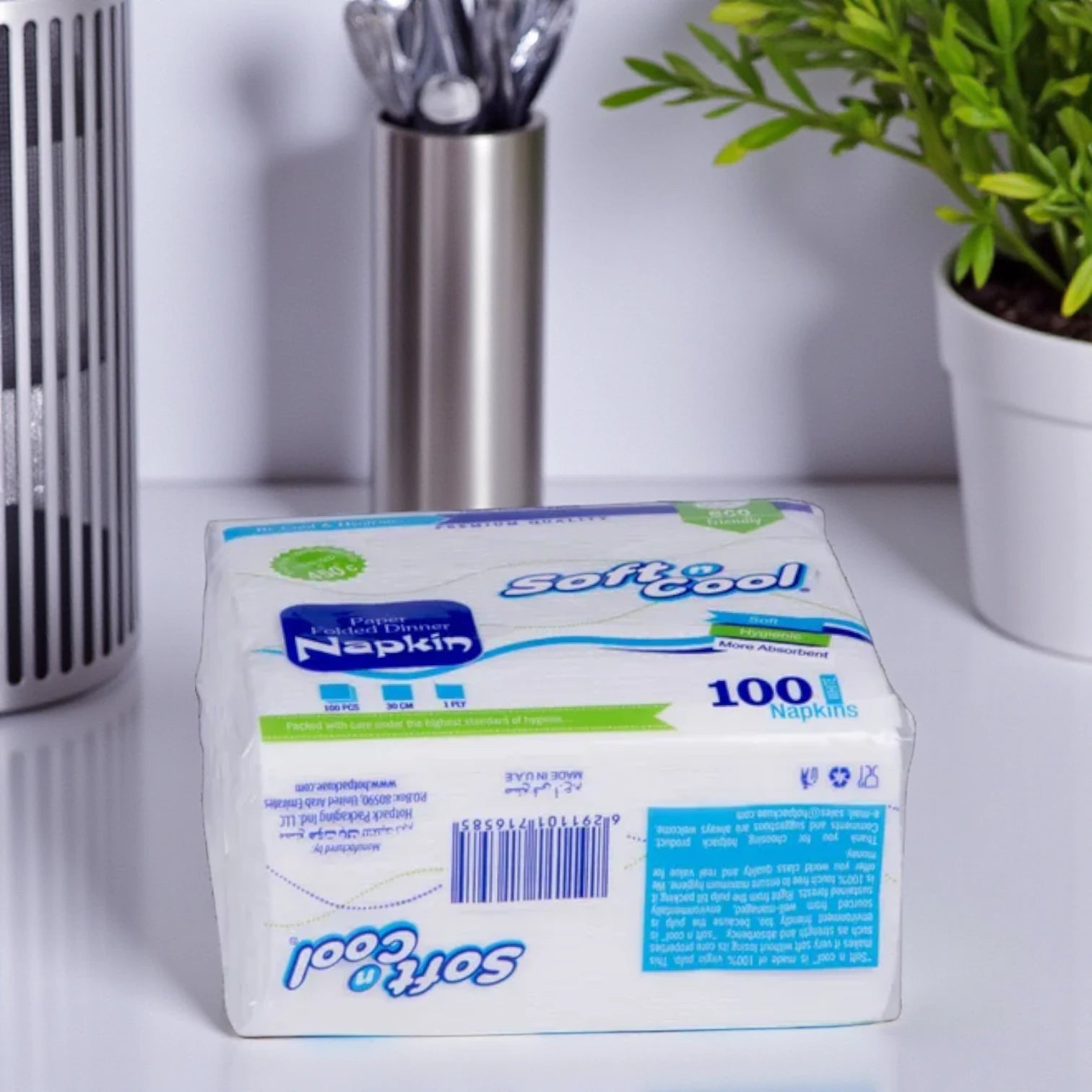 Soft n Cool Paper Napkins – 100 Count | Eco-Friendly, Hygienic & Highly Absorbent Dinner Tissue for Home, Office & Events - Damoo
