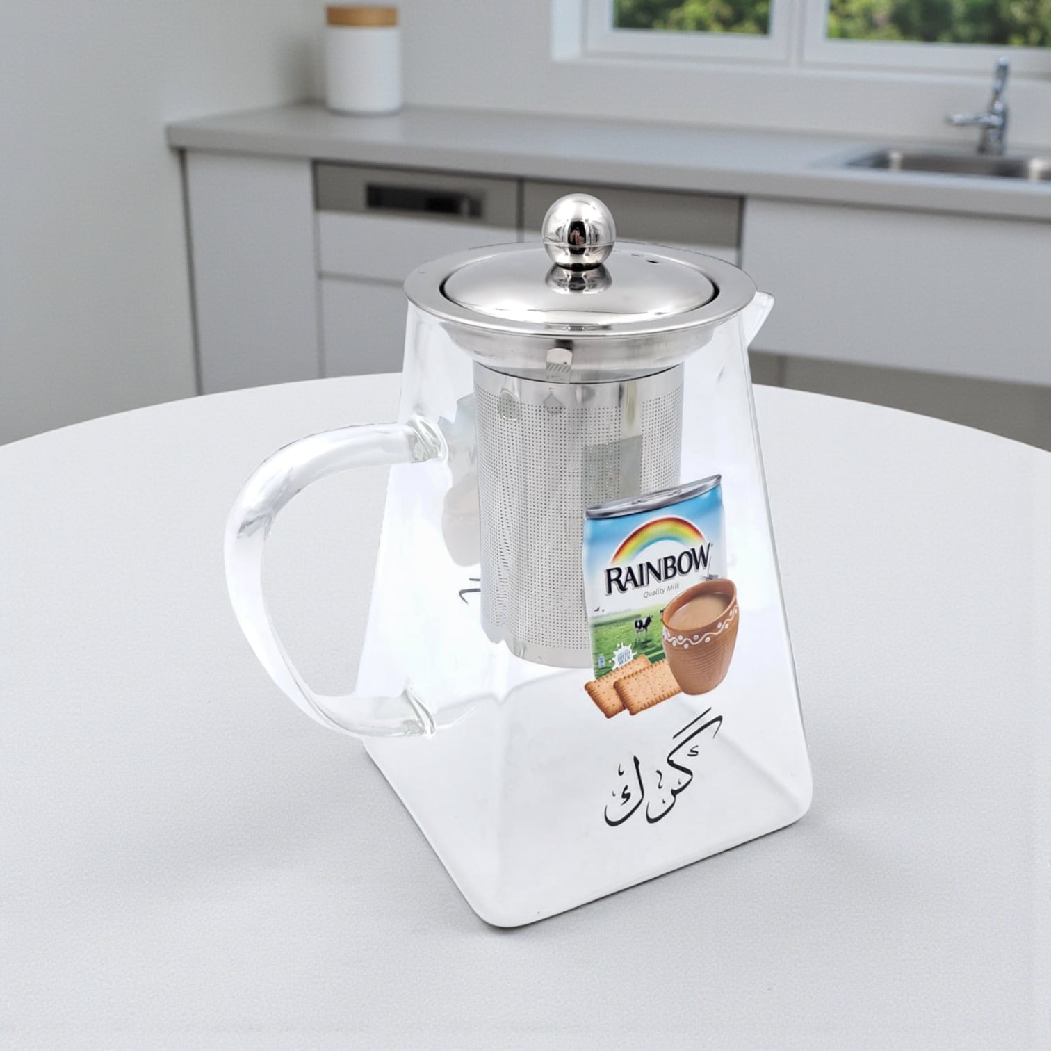 Karak Tea Glass Kettle with Stainless Steel Filter | Heat Resistant Borosilicate Pitcher with Detachable Fine Mesh Infuser | Stovetop Safe | Premium Glass Pot for Chai, Tea & Herbal Drinks