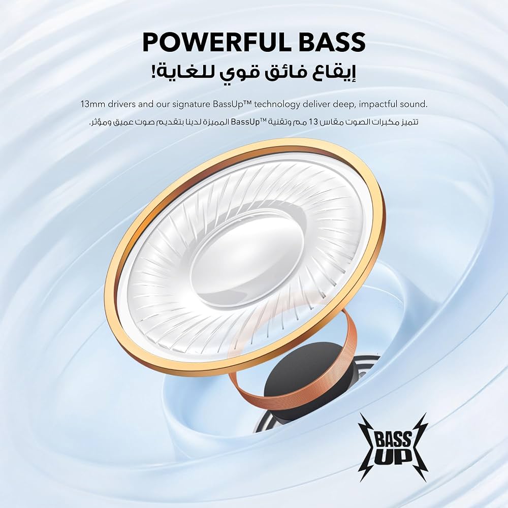 سماعات أذن لاسلكية soundcore K20i باللون الأسود مع علبة شحن | BassUp، مكالمات واضحة، شحن سريع، تشغيل 6/36 ساعة وIPX5