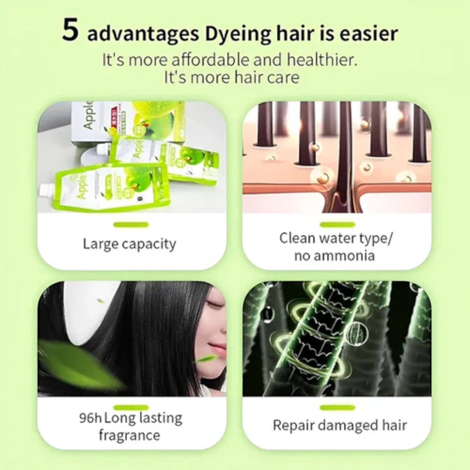 BLOOMING TIME Apple Ammonia-Free Black Hair Cream – 500ml | Natural Herbal Formula for Men & Women | No-Toxic, No-Stimulation, Long-Lasting Black Hair Color - Damoo