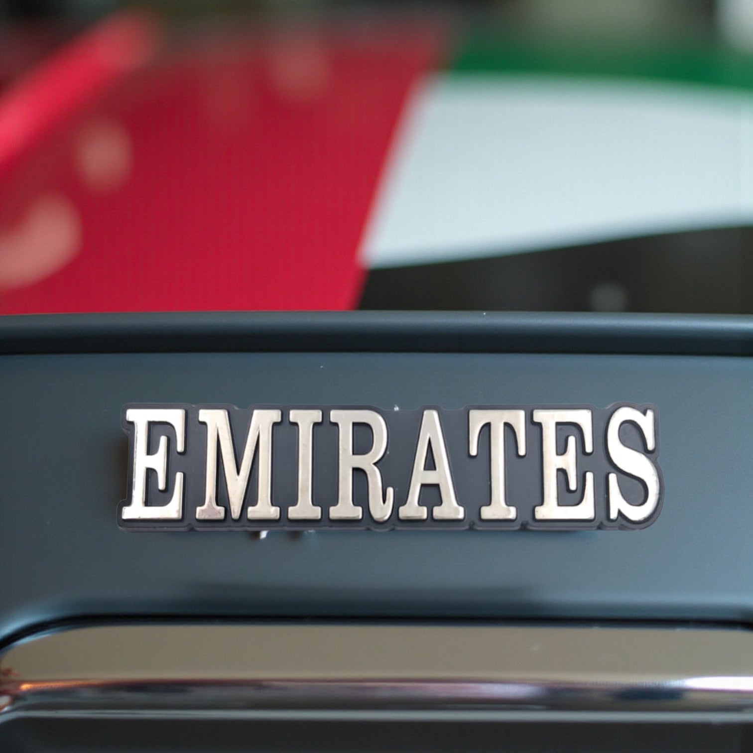 EMIRATES 3D Car Sticker Emblem – Silver Metallic Car Badge Logo with Strong Adhesive Back | H(2cm) x W(8cm) - Damoo