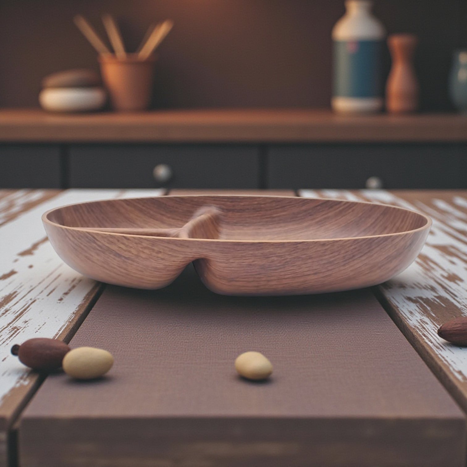 Evelin Tokyo Oval Snack Dish – 3-Compartment Faux Wood Serving Plate | Durable Food-Safe Polystyrene | 17 × 4 × 24 cm