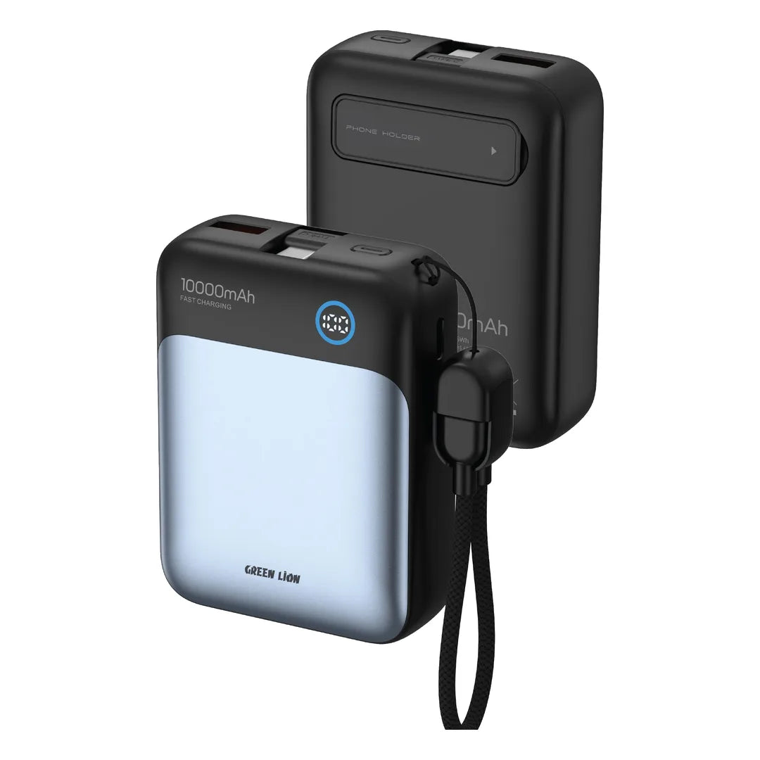 GREEN LION LYNK 10000mAh Power Bank – 22.5W QC 3.0, 20W PD Fast Charging, Digital Display & Foldable USB-C Plug with Built-In Kickstand