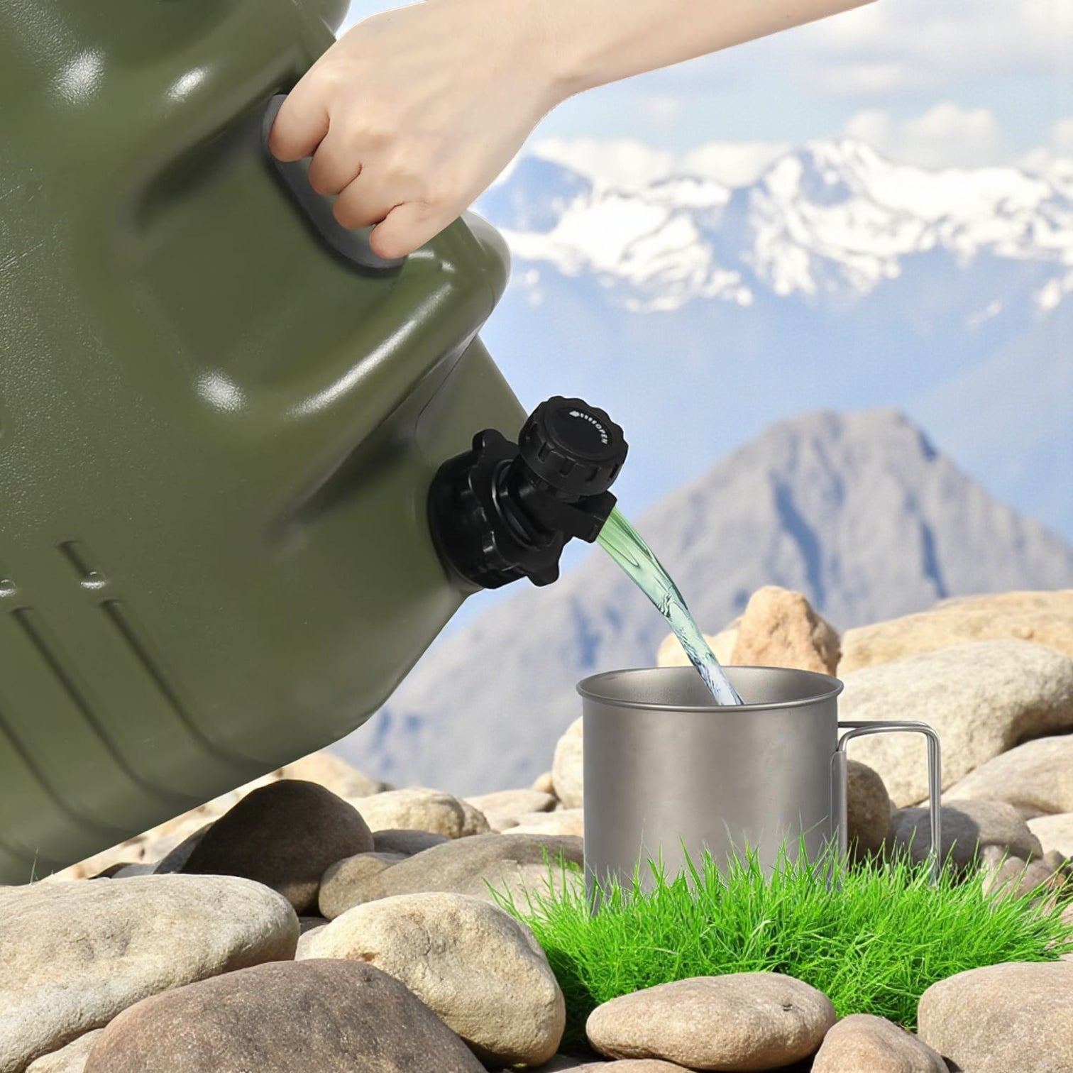 Camping Water Storage Container with Tap – Amy Green Portable Water Dispenser Can for Outdoor, Hiking & Travel - Damoo