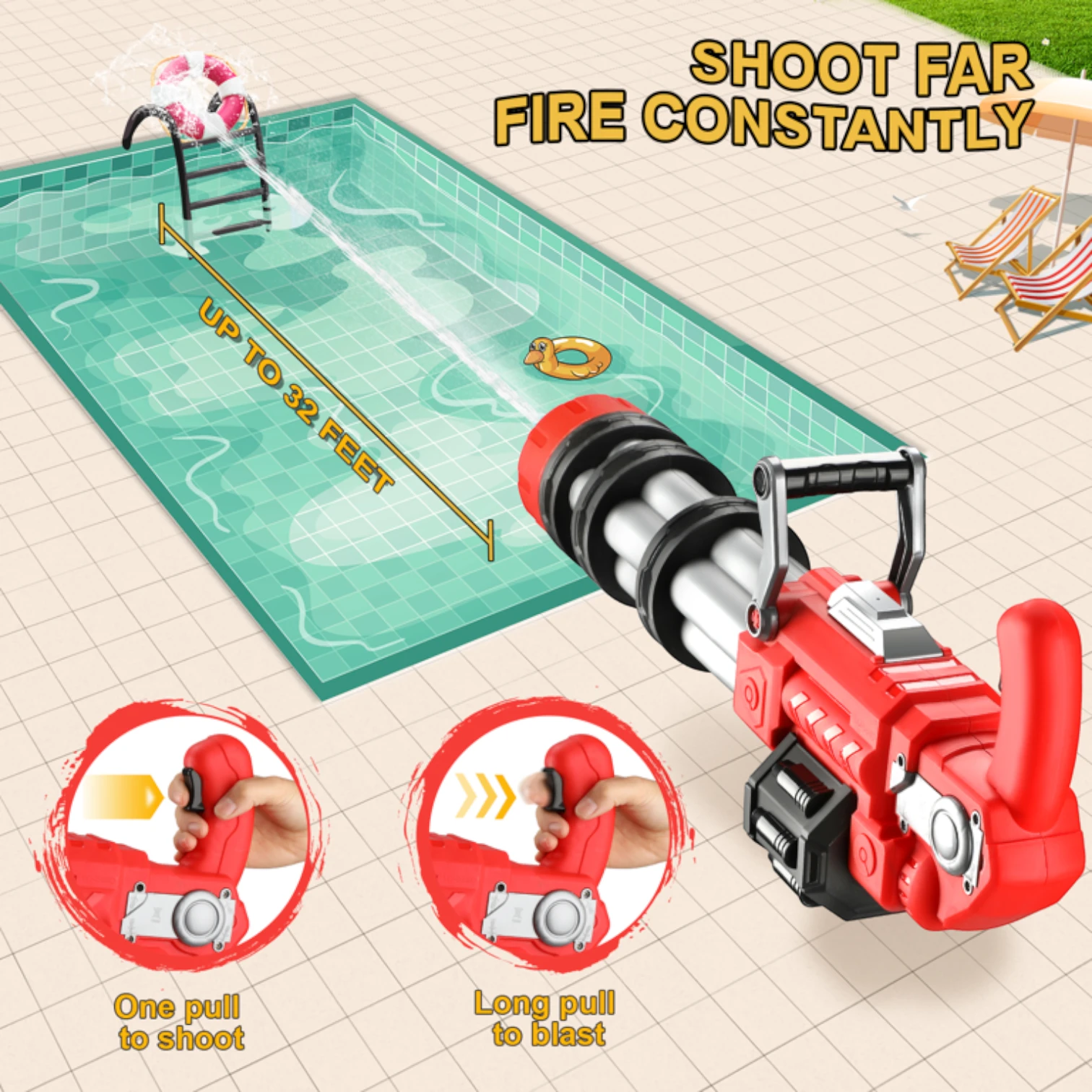 Electric Gatling Water Gun for Kids – Automatic Rotating Barrel Water Blaster with Long Range, Durable Waterproof Design, Outdoor Summer Toy for +6 Years - Damoo