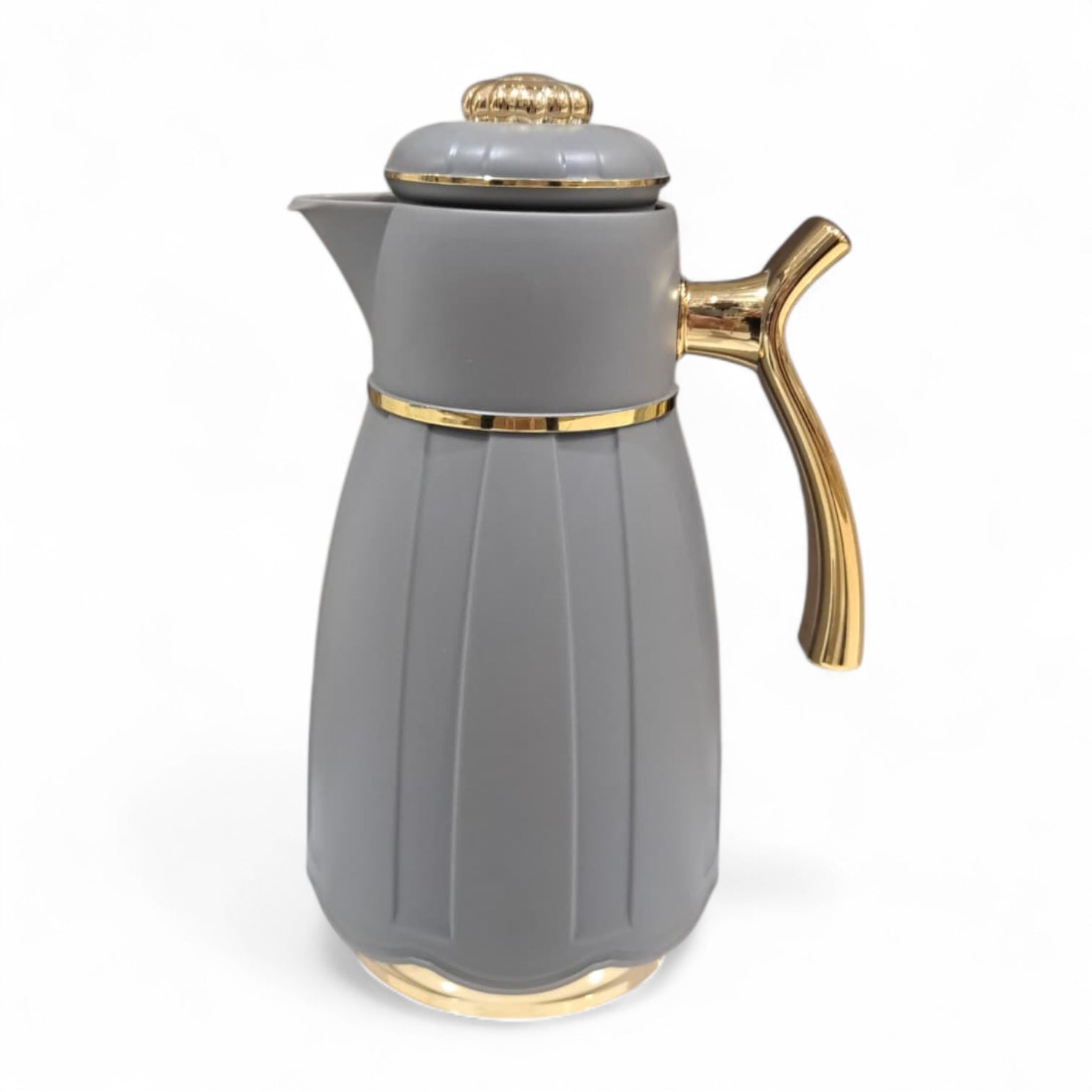 GERMAX Arabic Vacuum Flask 1.0L – Grey flask Golden Lid | Premium PP Plastic Thermo Coffee & Tea Pot | Keeps Drinks Hot for 12 Hours & Cold for 24 Hours - Damoo