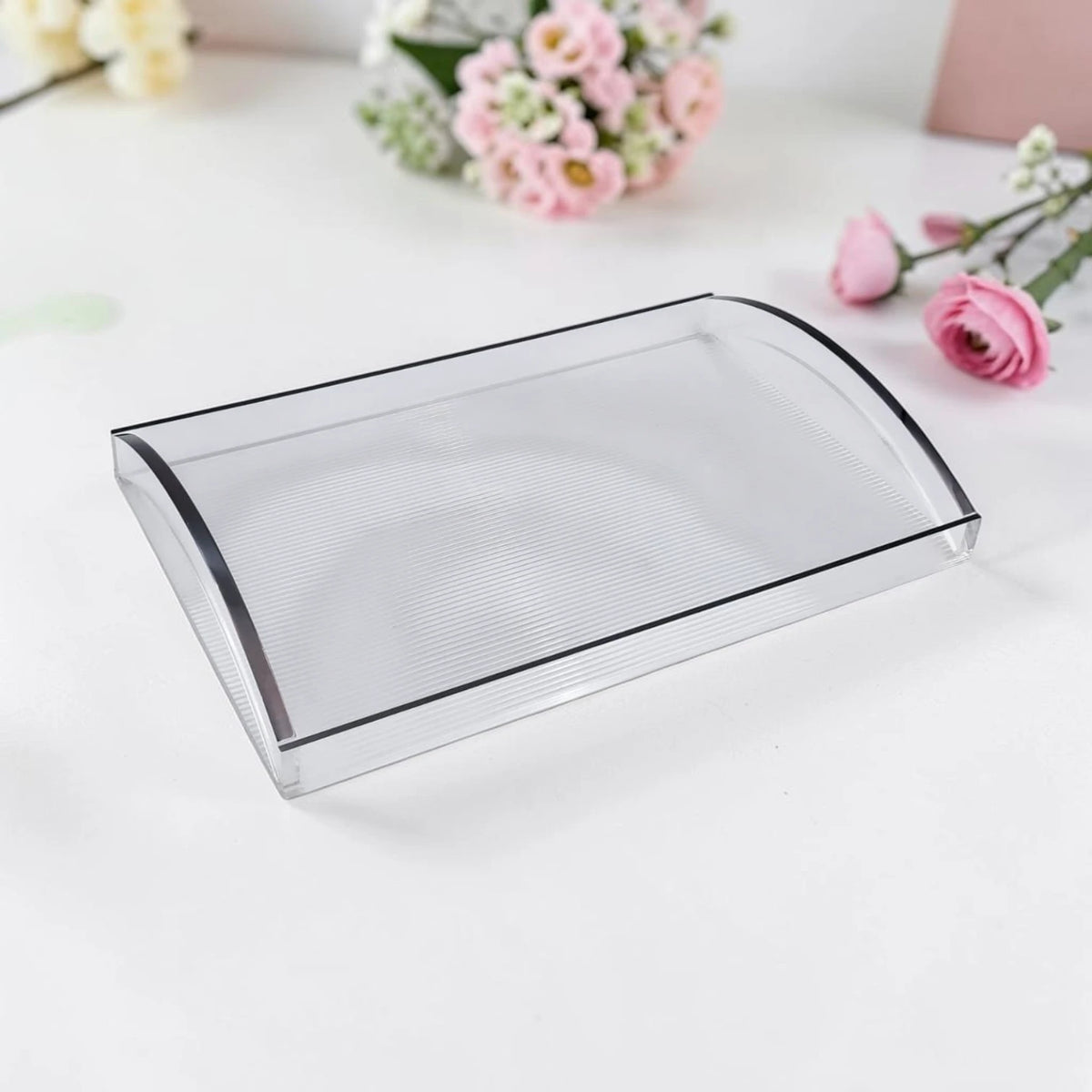 Modern Acrylic Serving Tray with Gold & Silver Handle Design – Clear Rectangular Organizer Tray (7H x 45L x 30W CM) - Damoo