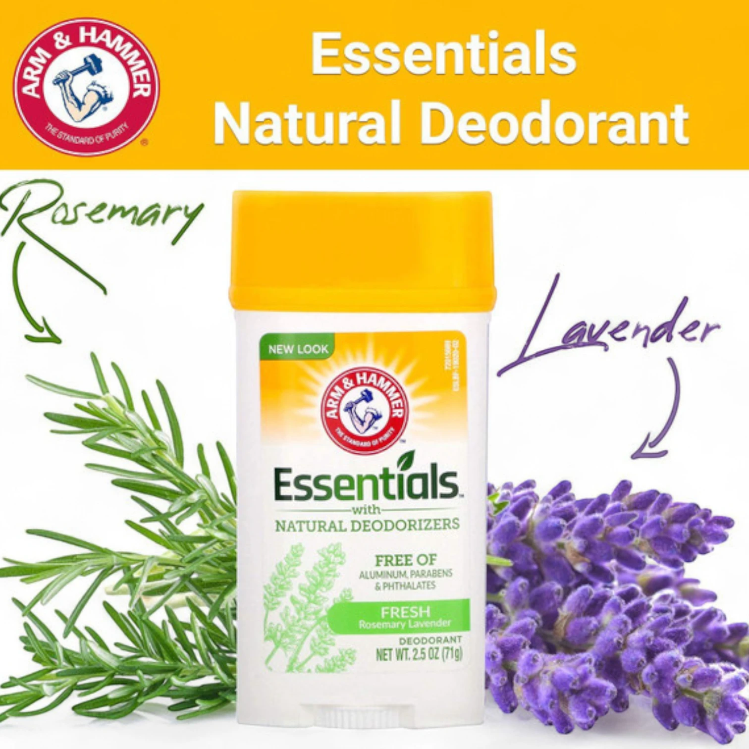 Arm & Hammer Essentials Natural Deodorant Stick Rosemary & Lavender – Twin Pack (2 x 71g) | 24H Odor Protection | Aluminum-Free, Paraben-Free & Gentle on Skin - Damoo