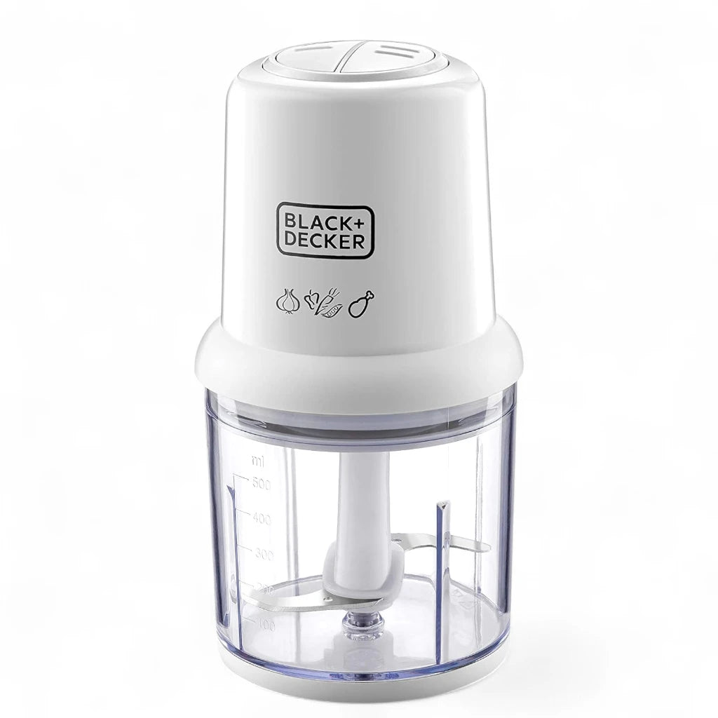 black+decker Vertical Food Chopper – 300W Electric Mini Chopper with 500ml Bowl, 2 Speed Settings, Stainless Steel Blades, Safety Lock & Anti-Slip Base – Ideal for Chopping, Mincing & Pureeing – White - SC310-B5 - Damoo