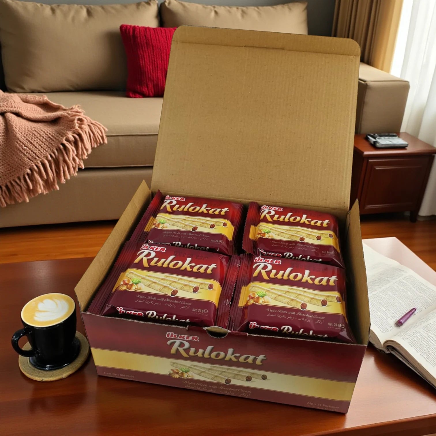 Ülker Rulokat Wafer Rolls with Hazelnut Cream – 24 x 24g Value Pack | Crispy Wafer Filled with Rich Hazelnut | Sweet Snack Treat | Great Value Offer with 15% Off - Damoo