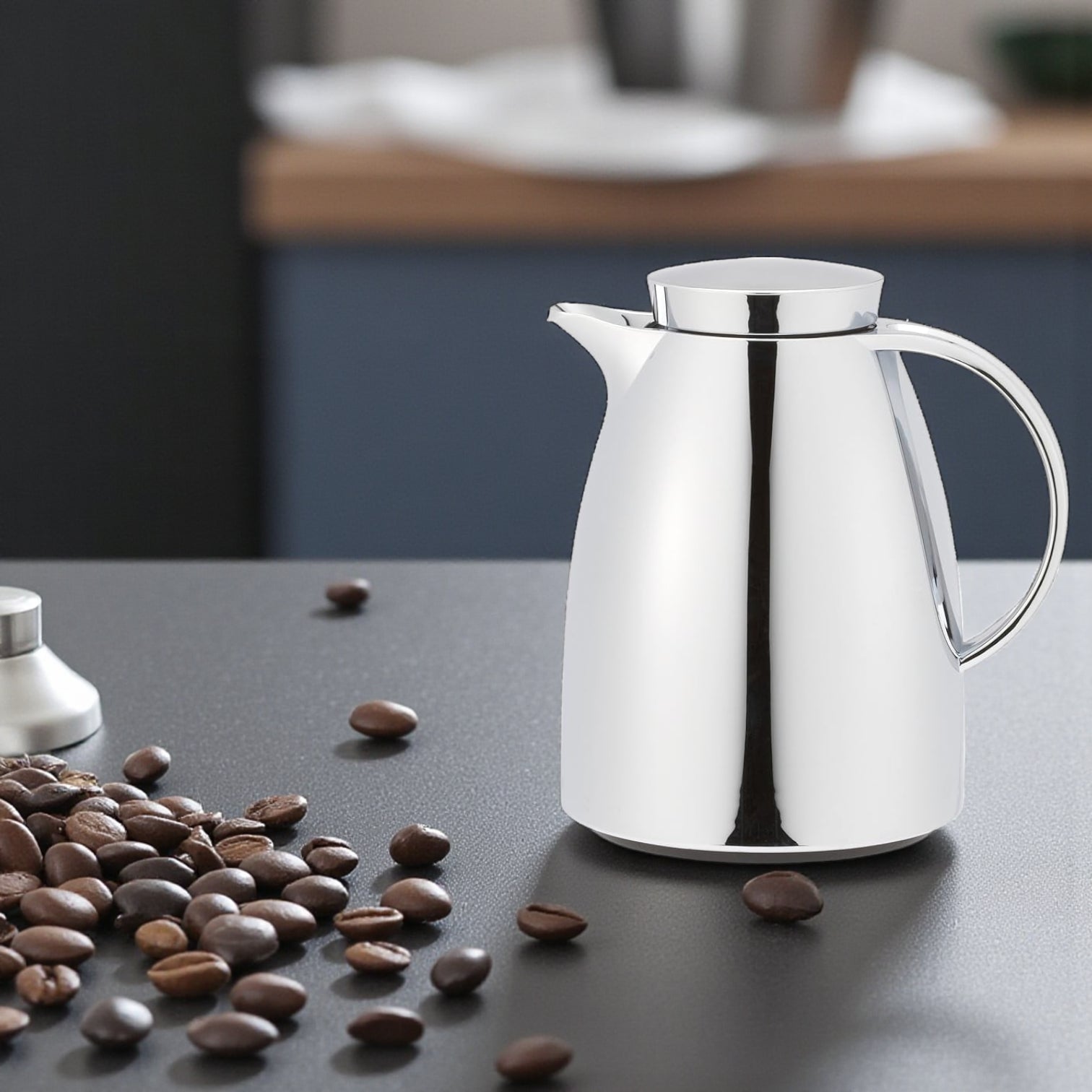 Emsa Cone Thermal Jug Swirl 1.5 L – Metallic Silver | Premium German-Made Vacuum Flask with Glass Liner for Hot & Cold Drinks - Damoo