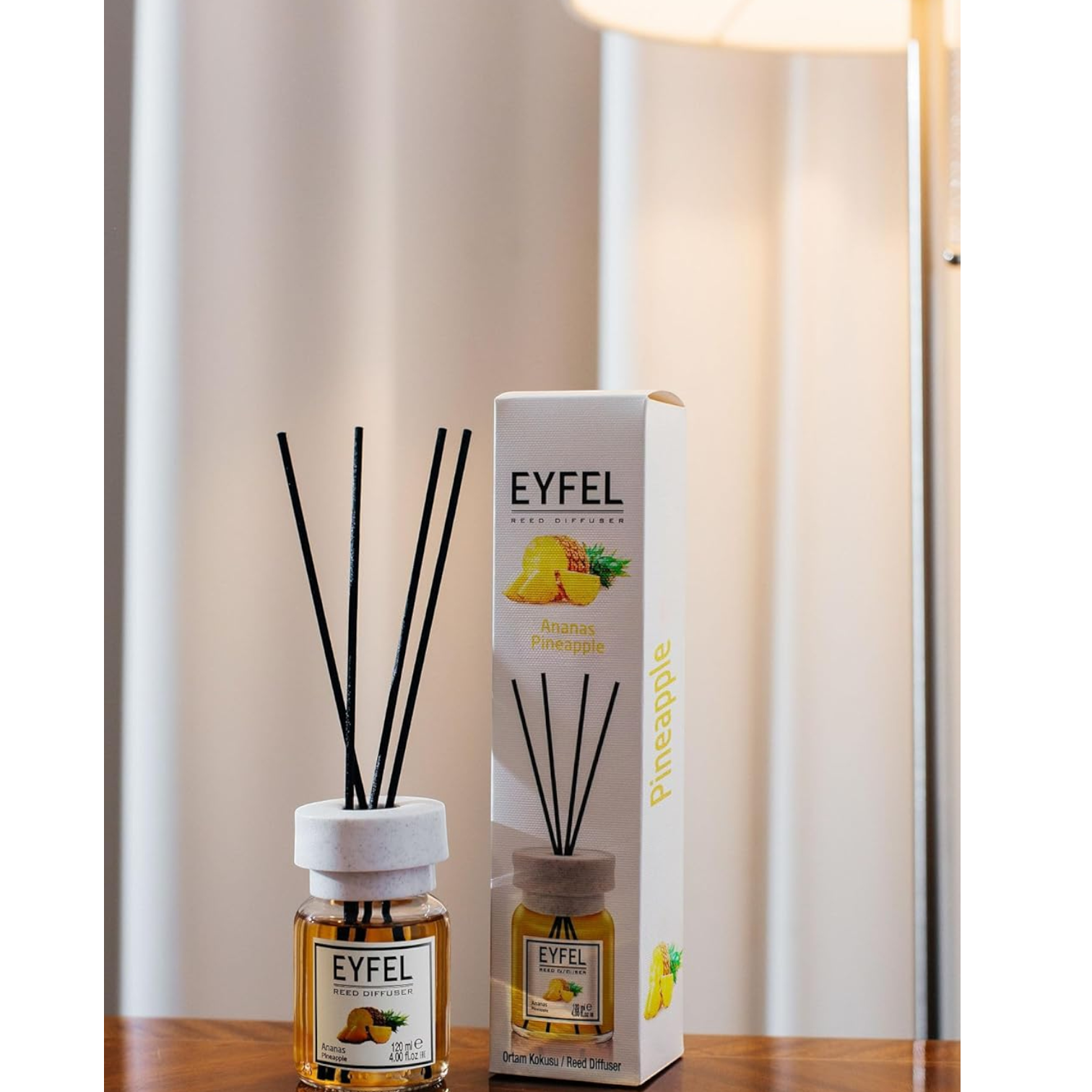 EYFEL Pineapple Reed Diffuser – 120ML Long-Lasting Home Fragrance | Tropical Scent with Natural Reeds | Decorative Aromatherapy Air Freshener for Home or Office