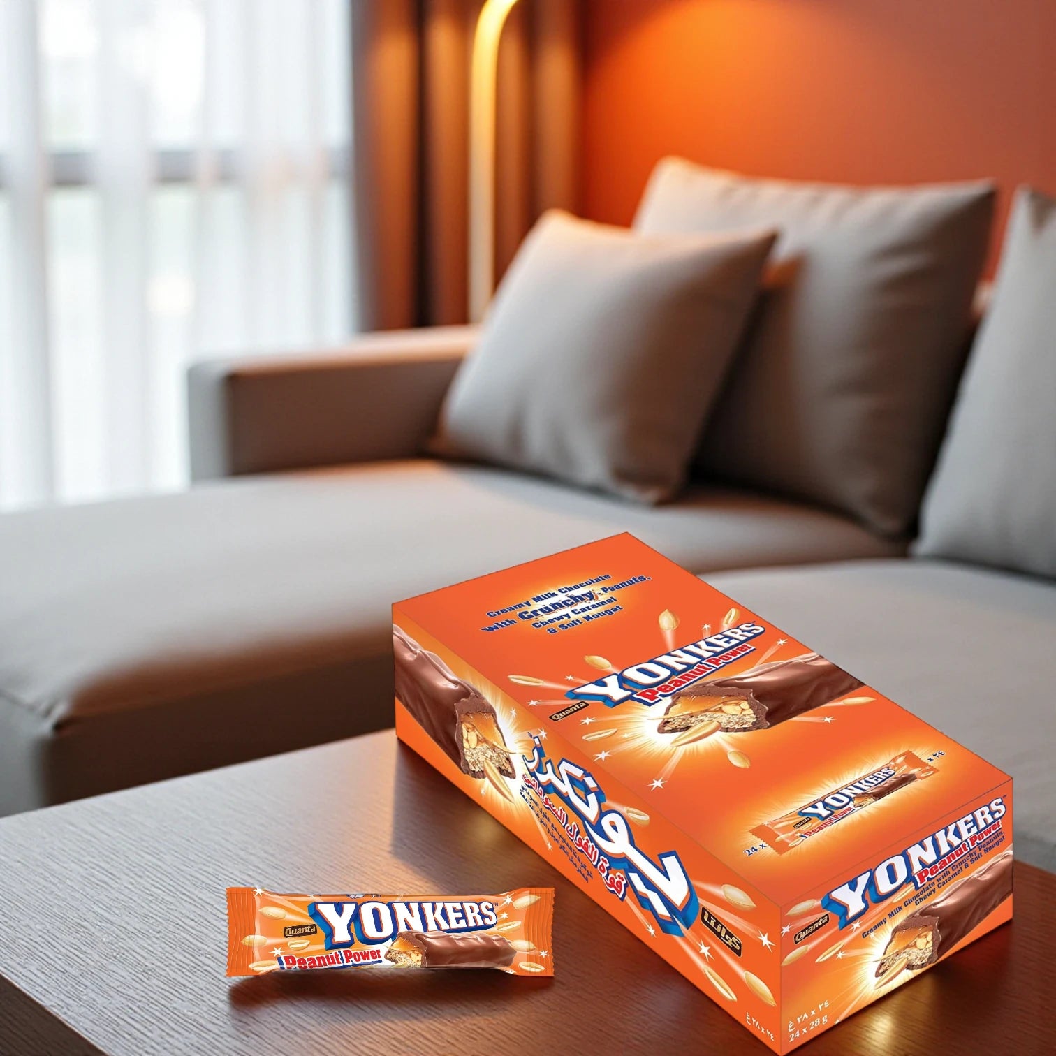 Quanta Yonkers Peanut Power – Milk Chocolate Bars with Crunchy Peanuts, Caramel & Nougat, 12 x 28g Snack Pack - Damoo