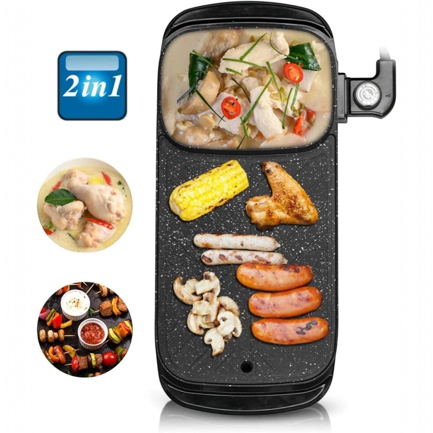RAF R-5303 Electric Grill and Hot Pot – 2-in-1 Multifunctional Non-Stick Baking Pan, 1500W Dual Cooking Surface with BBQ Grill & Shabu Hot Pot, Portable Indoor Electric Cooker for Family Meals and Parties