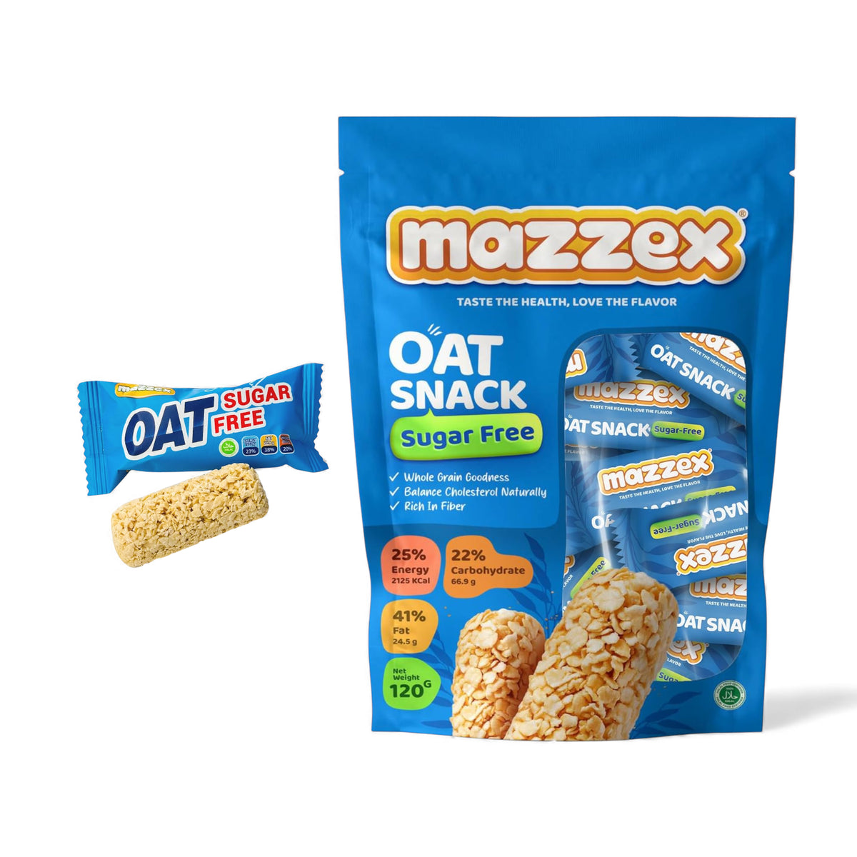 Mazzex Sugar-Free Oat Snack Chocolate Bar – Whole Grain Oats, High Fiber, Cholesterol-Friendly, Healthy Energy Snack for Diet & Fitness (120 g) - Damoo
