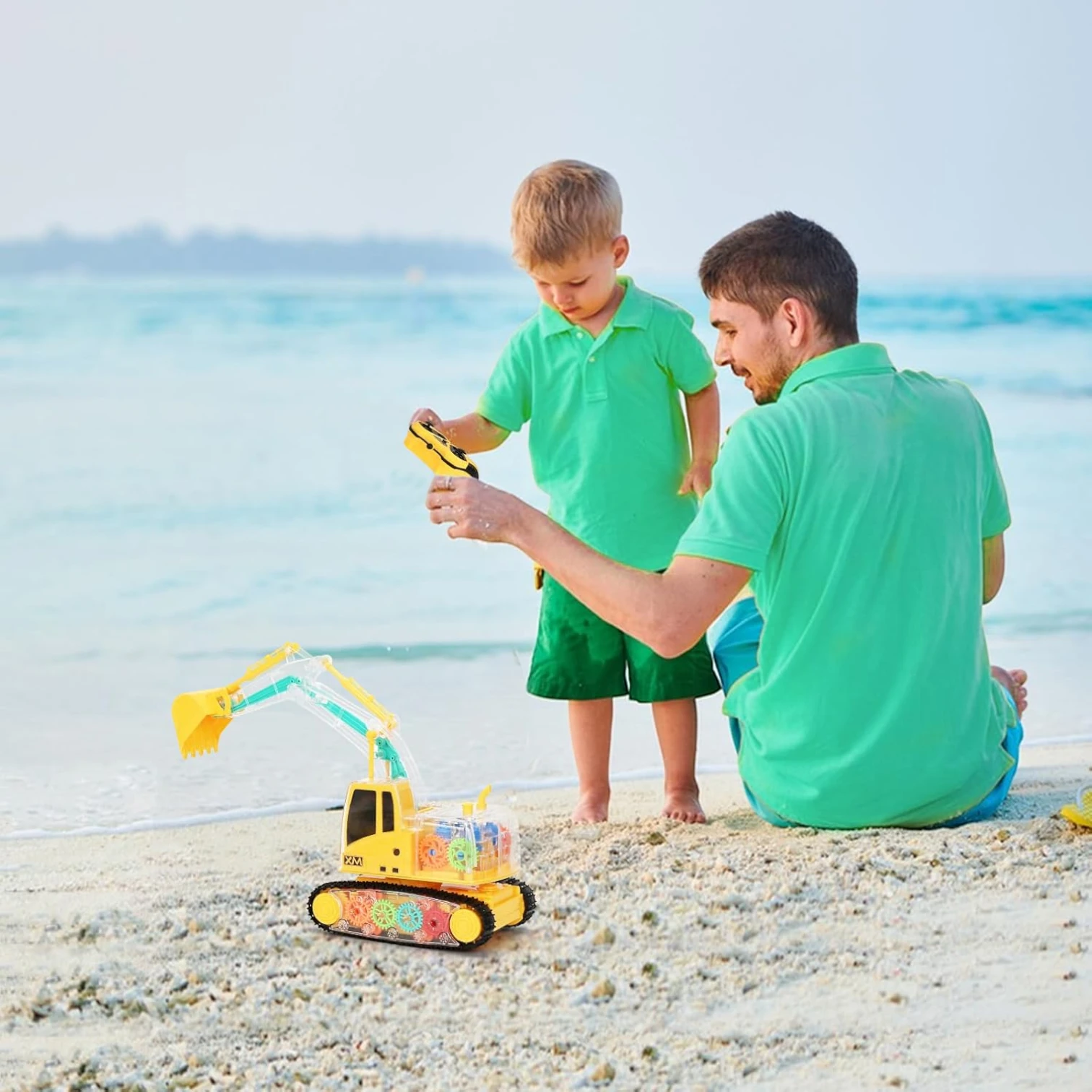 XIE MING Remote Control Excavator Toy for Kids +6| RC Construction Vehicle with Transparent Gear, Sound & Light Effects | Rechargeable Battery, 360° Rotation