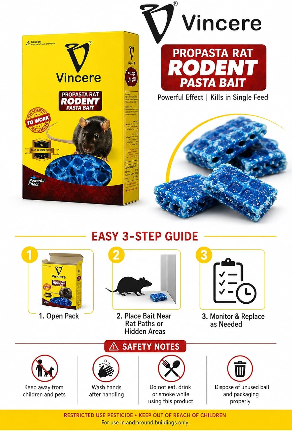 Vincere Rodent Pasta Bait for Rats and Mice – 100g | Restricted Use Pesticide | Rat Control Bait | Ready-to-Use Blue Paste Bait Blocks for Indoor and Around-Building Rodent Control