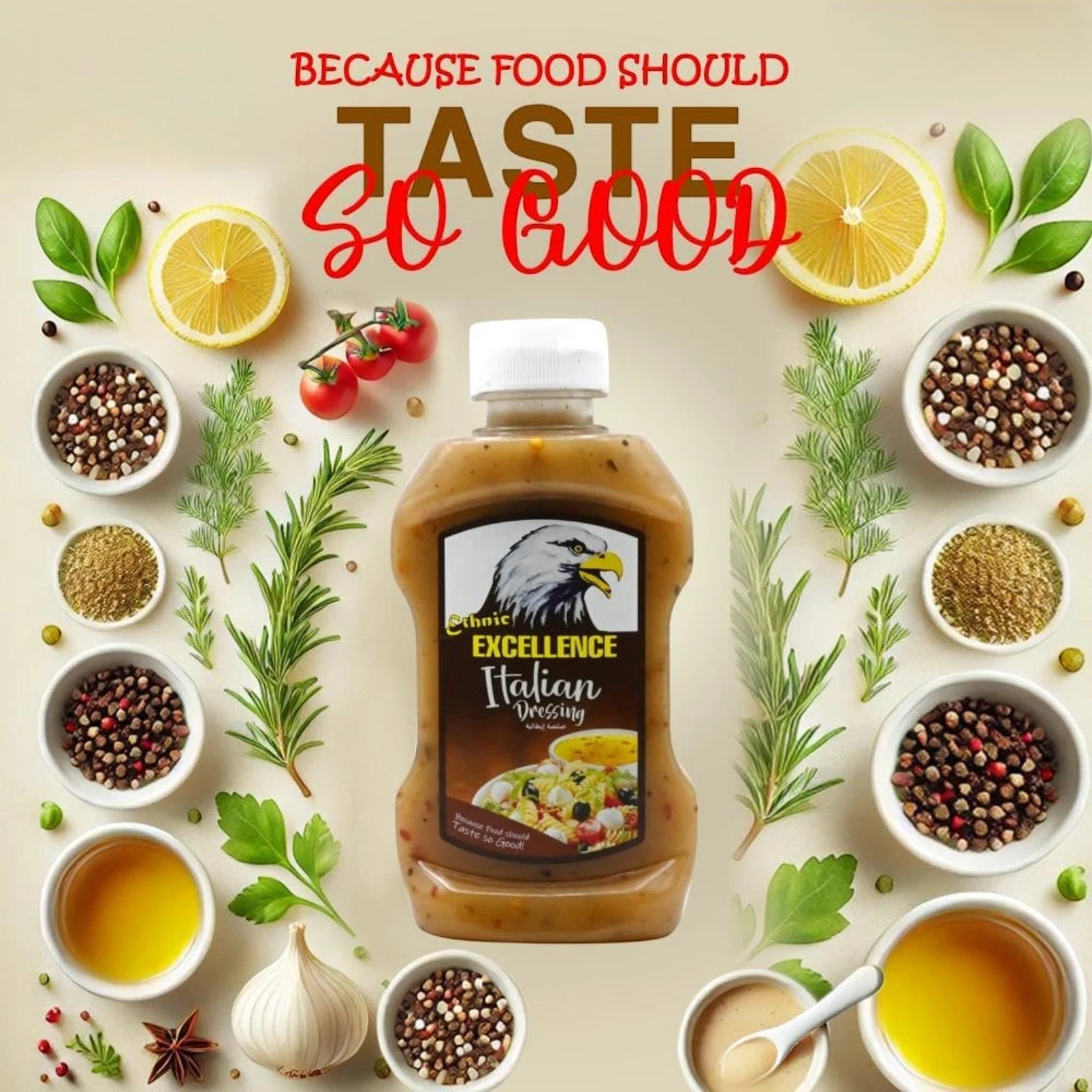 Excellence Italian Salad Dressing – Herb & Spice Vinaigrette for Salads, Marinades & Dips – Gluten-Free, Made in UAE – 315ML - Damoo