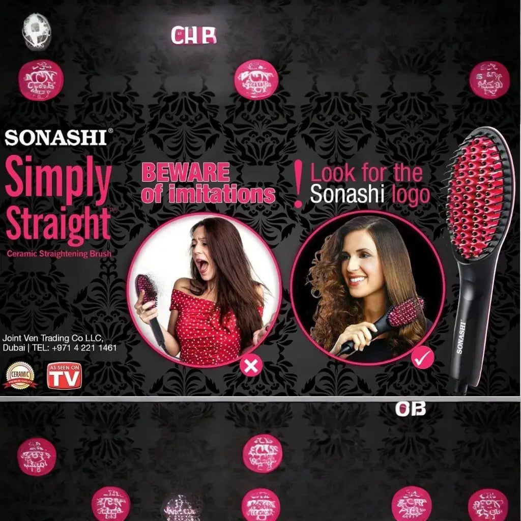 Sonashi Simply Straight Hair Straightening Brush – 2-in-1 Heated Comb with LCD Display, 3D Ceramic Bristles, Adjustable Temperature (150°C–230°C), Auto Shut-Off & Cool Touch Design – For All Hair Types | SHS-2062B - Damoo