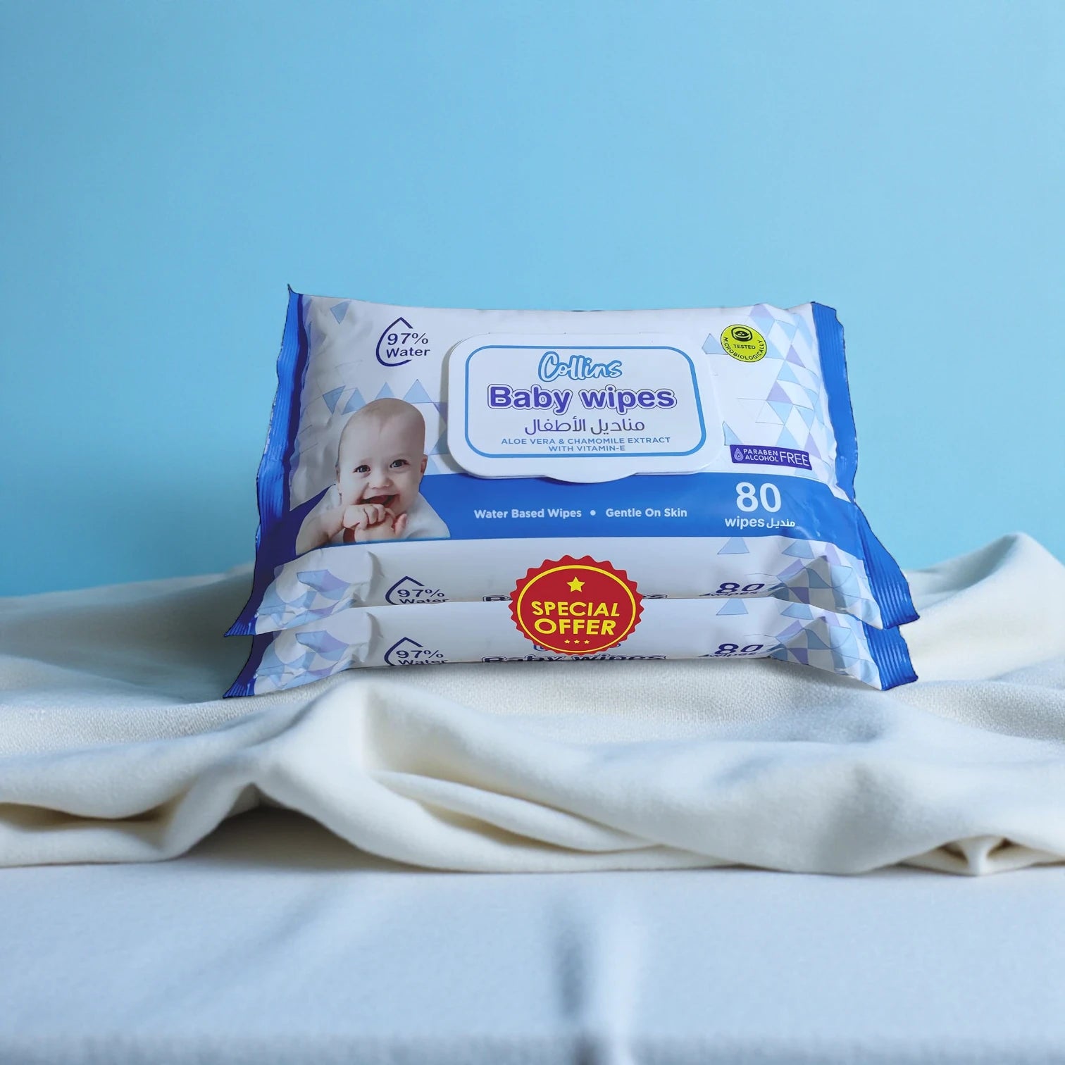 Collins Baby Wipes – 160 Wipes (80x2 Flip-Top Pack) | Hypoallergenic, Soft & Durable | Gentle for Sensitive Skin | Alcohol-Free & Travel-Friendly Baby Wipes - Damoo