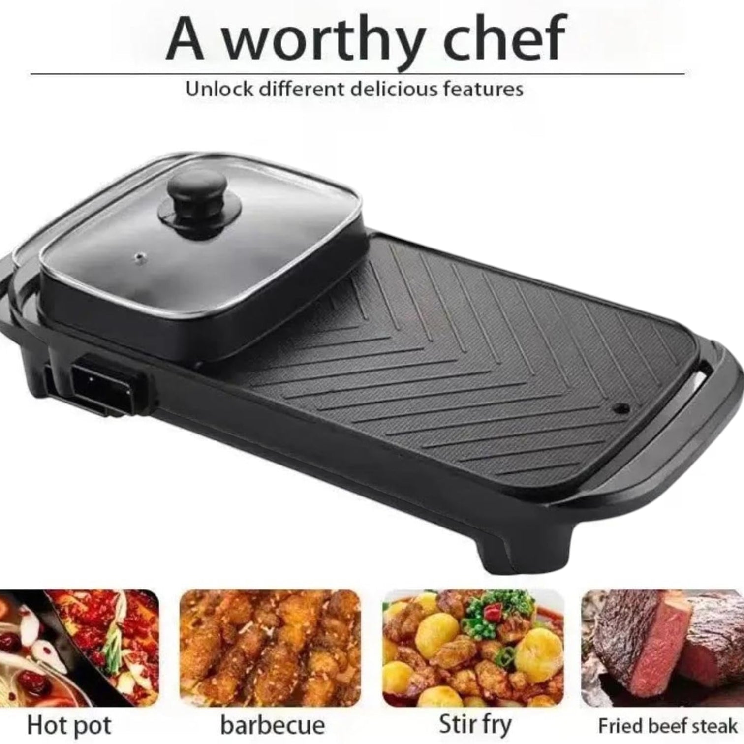 RAF R-5303 Electric Grill and Hot Pot – 2-in-1 Multifunctional Non-Stick Baking Pan, 1500W Dual Cooking Surface with BBQ Grill & Shabu Hot Pot, Portable Indoor Electric Cooker for Family Meals and Parties