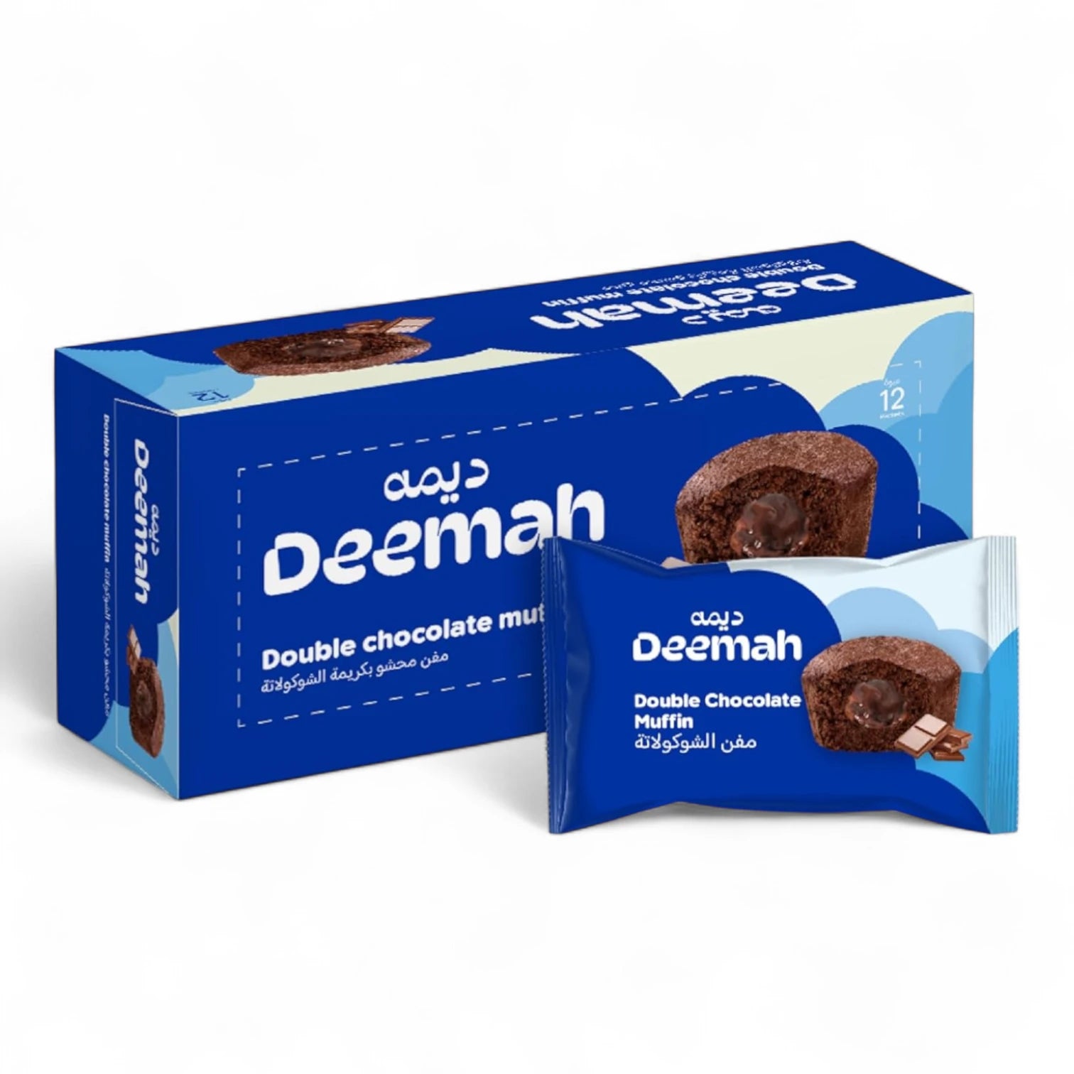 Deemah Double Chocolate Muffins – Pack of 12 Soft & Moist Coffee-Flavored Cakes – Halal Individually Wrapped Snacks - Damoo