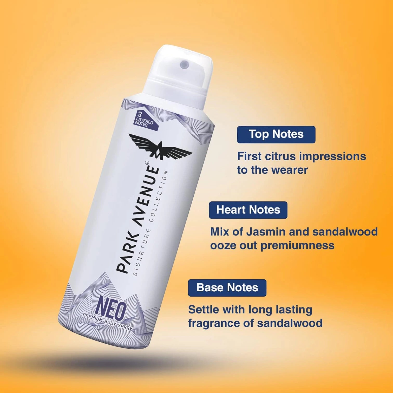 Park Avenue Neo Signature Collection Deodorant Body Spray for Men – Premium 3 Layered Fragrance Notes, Long-Lasting Fresh Masculine Scent, Confidence Boosting Everyday Deo Spray, Stylish Travel-Friendly 150ml Can - Damoo