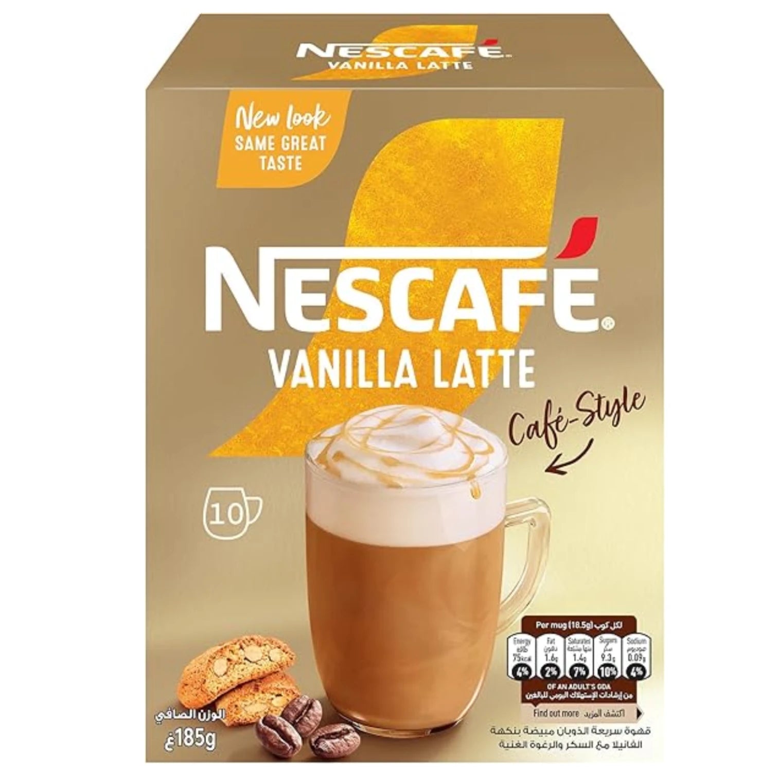 Nescafé Vanilla Latte Instant Coffee Mix – 10 Sachets (18.5g Each) | Café-Style Creamy Vanilla Flavoured Coffee | Medium Roast - Damoo