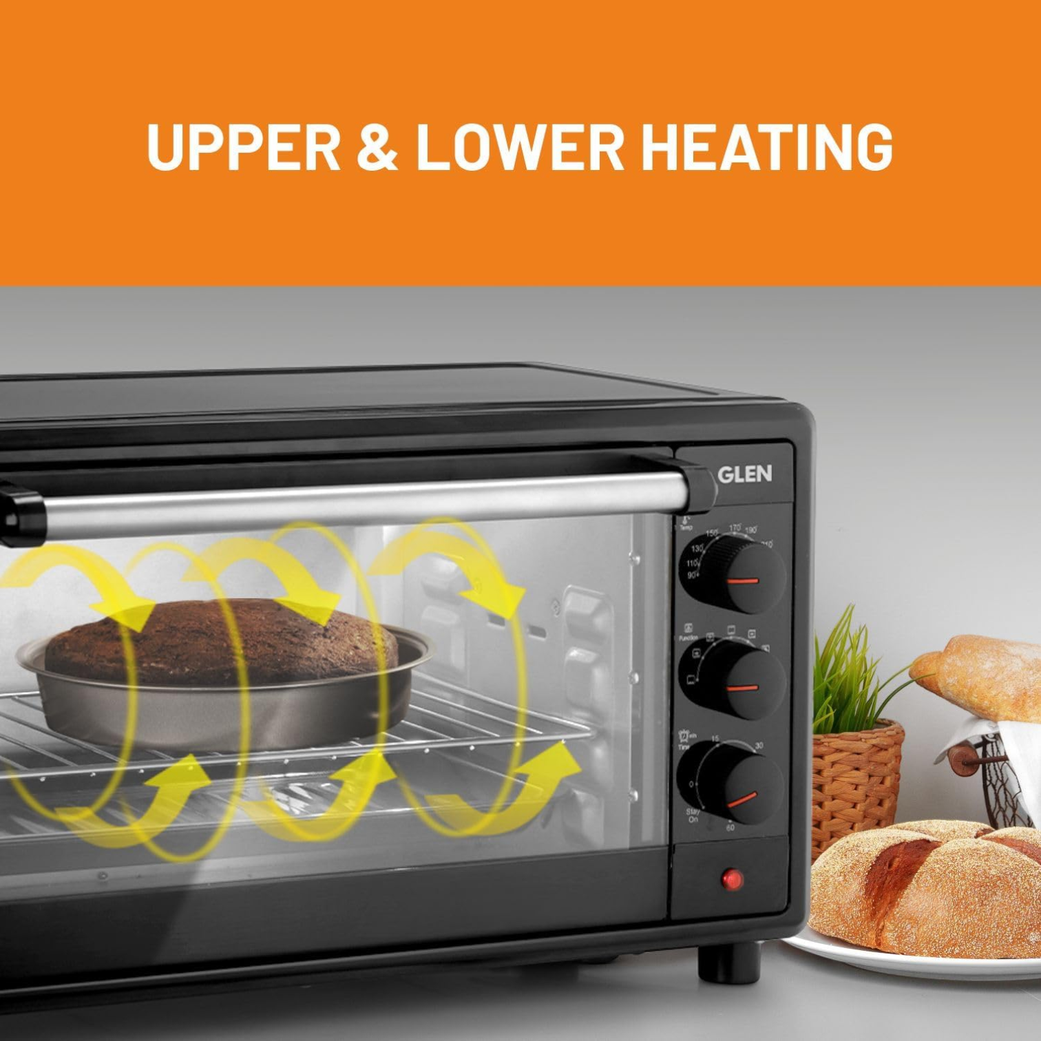 HTHCÖ 48L Electric Oven HTH260D – Multifunction Toaster Oven with Convection Fan, Rotisserie & Keep Warm Function | Compact Countertop Oven for Toasting, Baking, Grilling & Roasting (Black) - Damoo