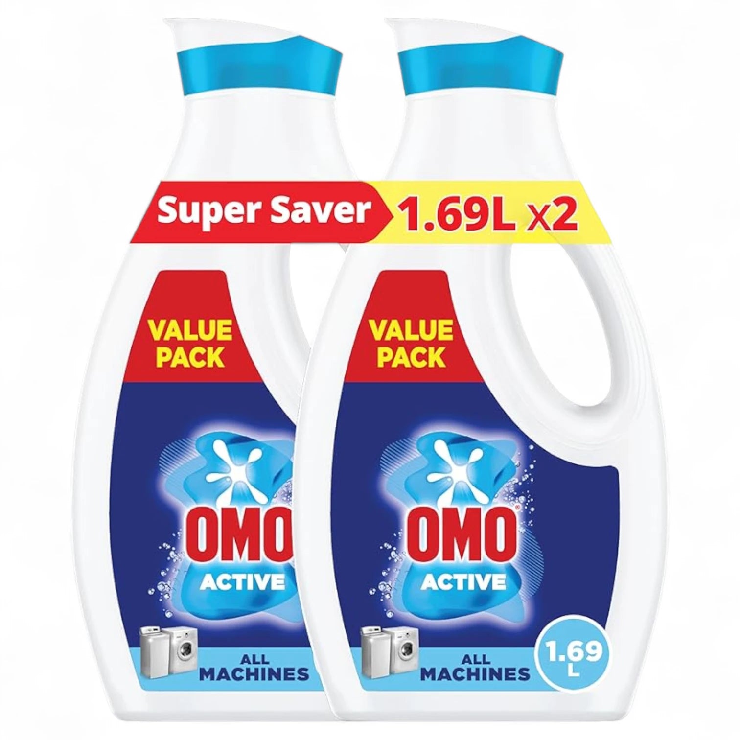 OMO Active Liquid Laundry Detergent 1.69L x 2 Twin Pack | Up to 100% Stain Removal in 1 Wash | Bleach-Free & Enzyme-Free Formula for Automatic & Semi-Automatic Machines - Damoo