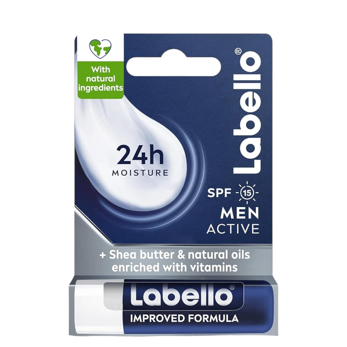 Labello Men Active Lip Balm – 24H Moisture with SPF 15, Improved Formula, Shea Butter & Natural Oils – Hydrating & Protective Lip Care for Men (4.8g) - Damoo