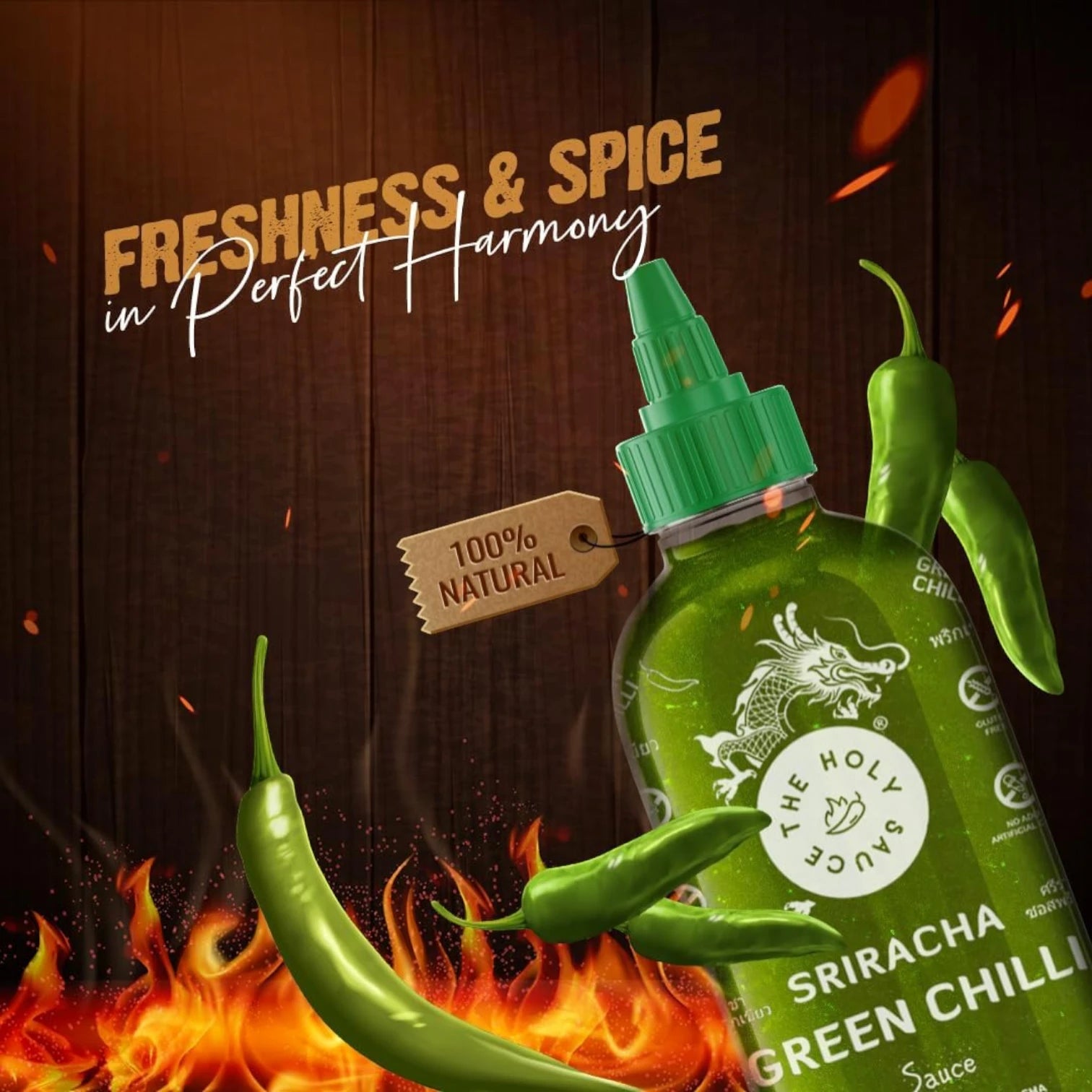 The Holy Sauce Sriracha Green Chilli Sauce – 300g | Bold, Spicy & Tangy | Perfect for Noodles, Rice, and Dips | Freshly Made with Natural Ingredients - Damoo