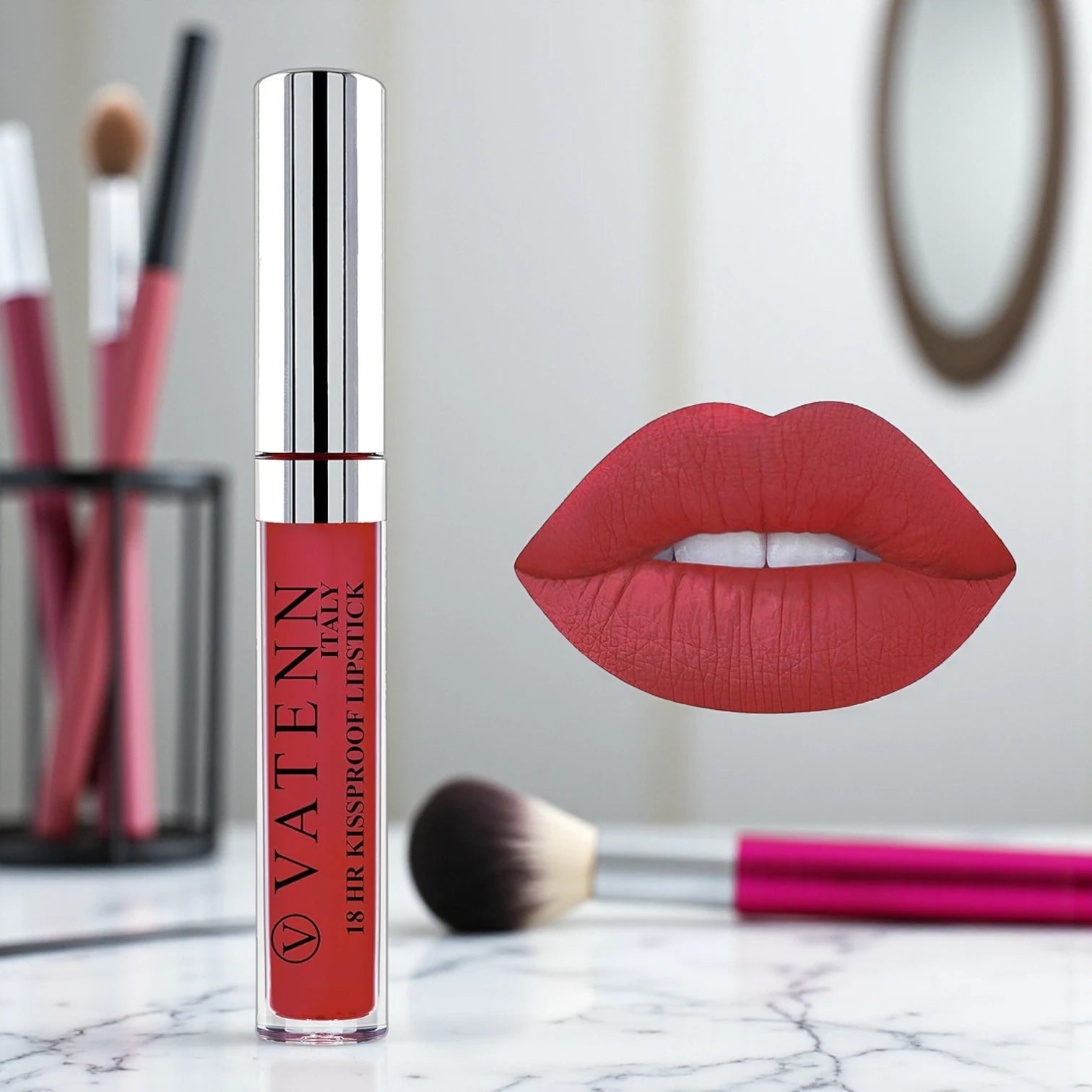 Vatenn Italy 18Hr Kissproof Liquid Lipstick – Shade 25 London | Long-Lasting, Smudge-Proof, Bold Red Matte Lip Color - Damoo