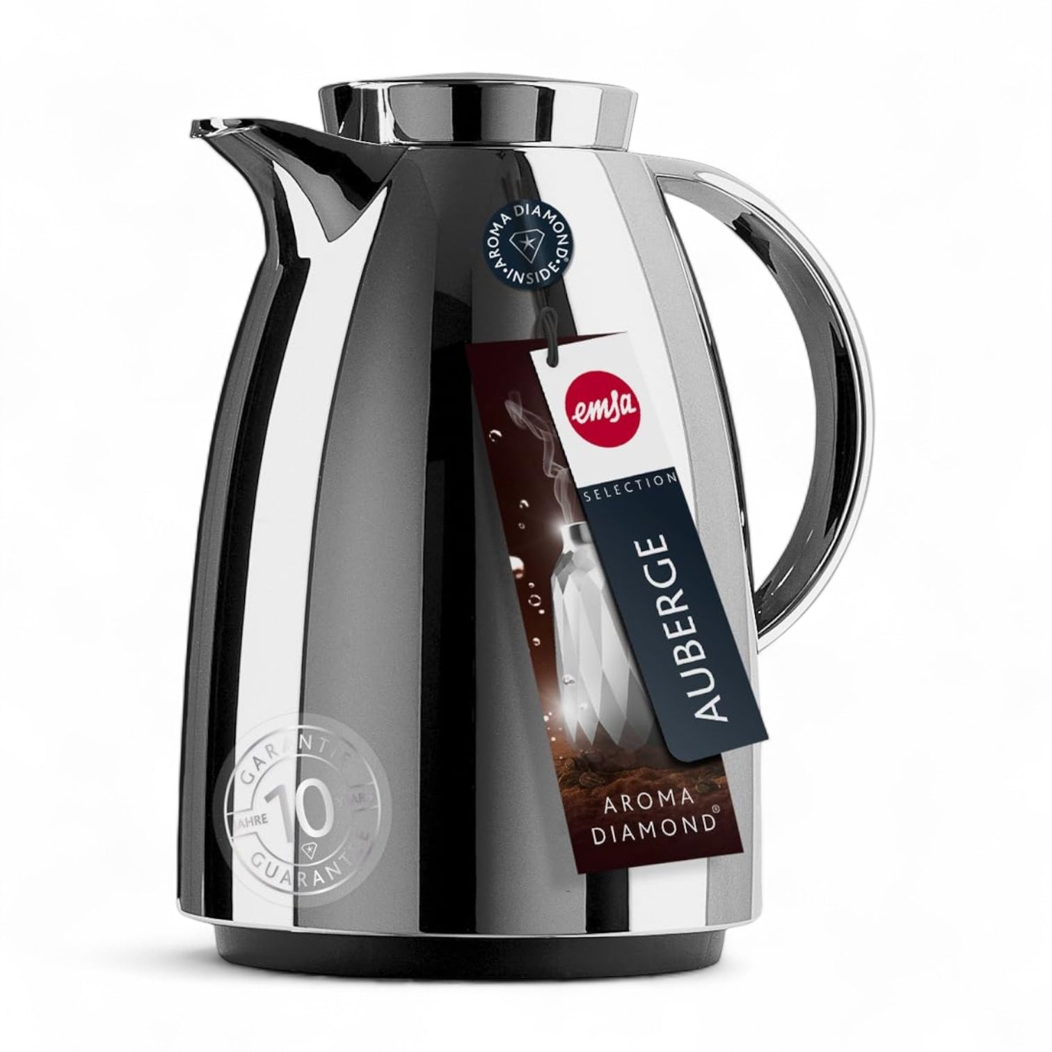 Emsa Screw-Top Vacuum Flask 0.35L – Chrome Stainless Steel Thermos with Glass Liner, Diamond Aroma System, 12H Heat / 24H Cold Retention, Multi-Walled Insulation for Coffee, Tea & Beverages - Damoo