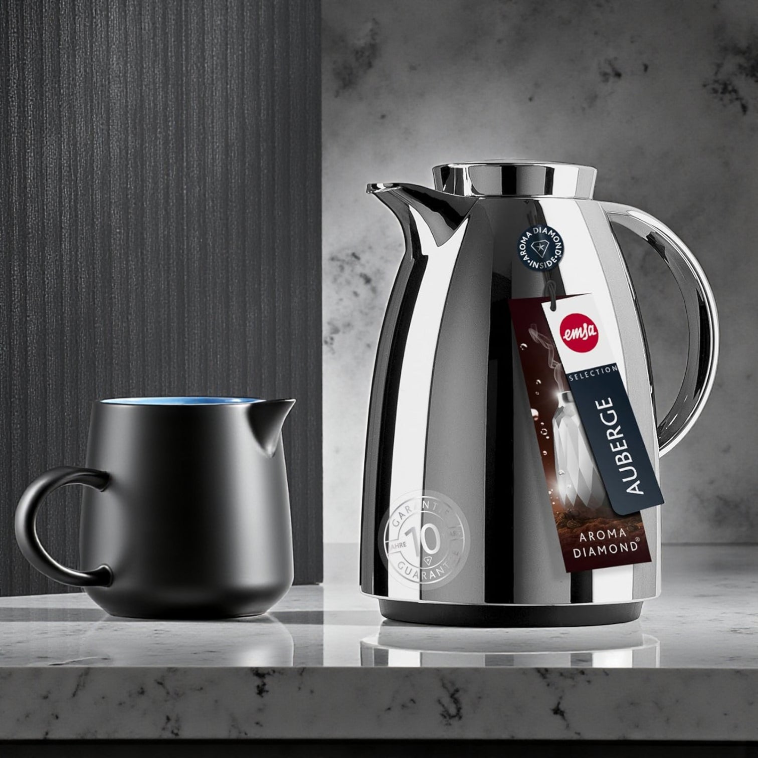 Emsa Cone Thermal Jug Swirl 1.5 L – Metallic Silver | Premium German-Made Vacuum Flask with Glass Liner for Hot & Cold Drinks - Damoo