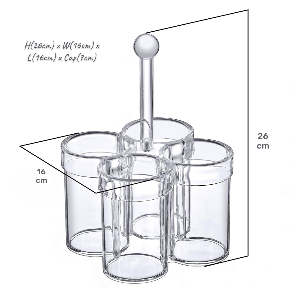 Orchid 4-Compartment Clear Acrylic Utensil Holder – Kitchen Cutlery Organizer with Handle for Countertop & Dining Table (26H x 16L × 16W CM) - Damoo